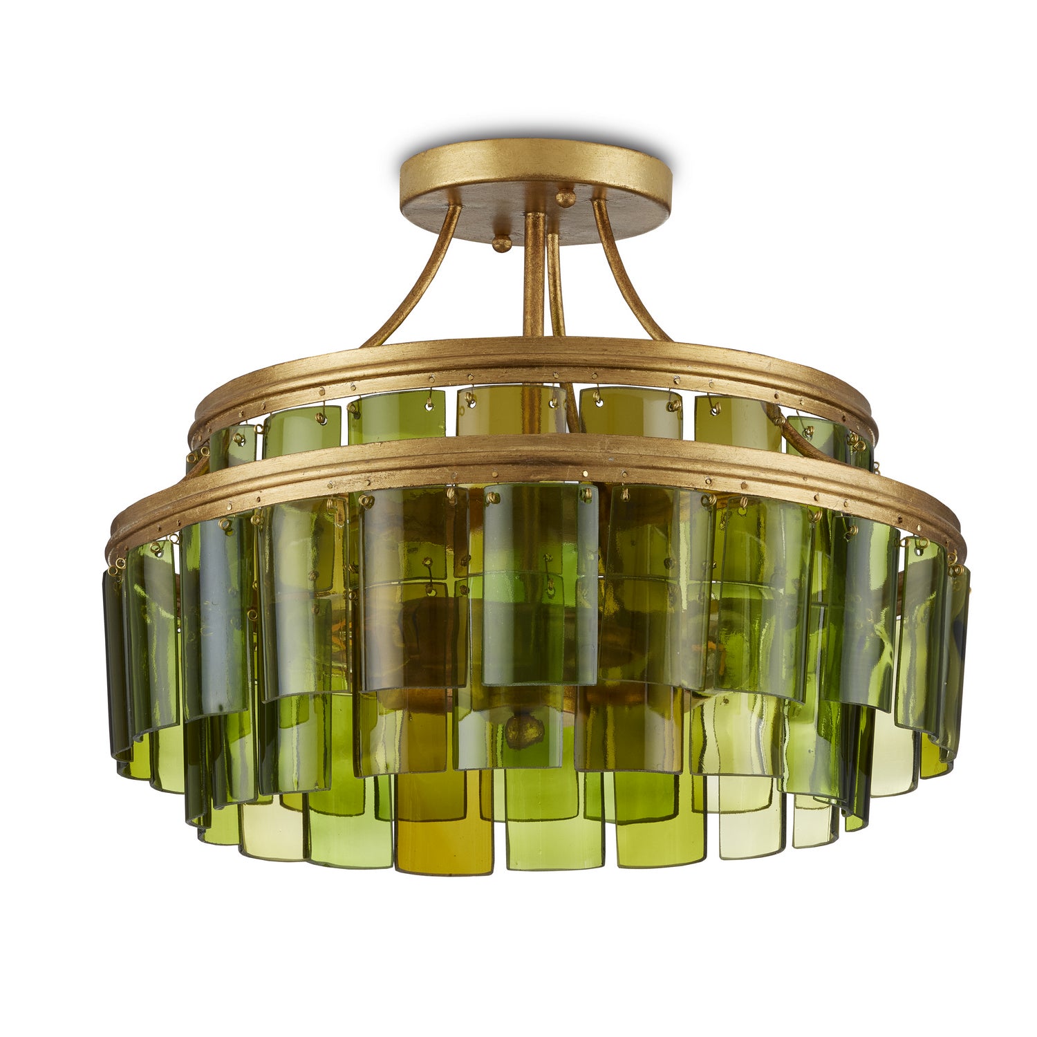 Three Light Semi-Flush Mount from the Vintner collection in Contemporary Gold Leaf/Green finish