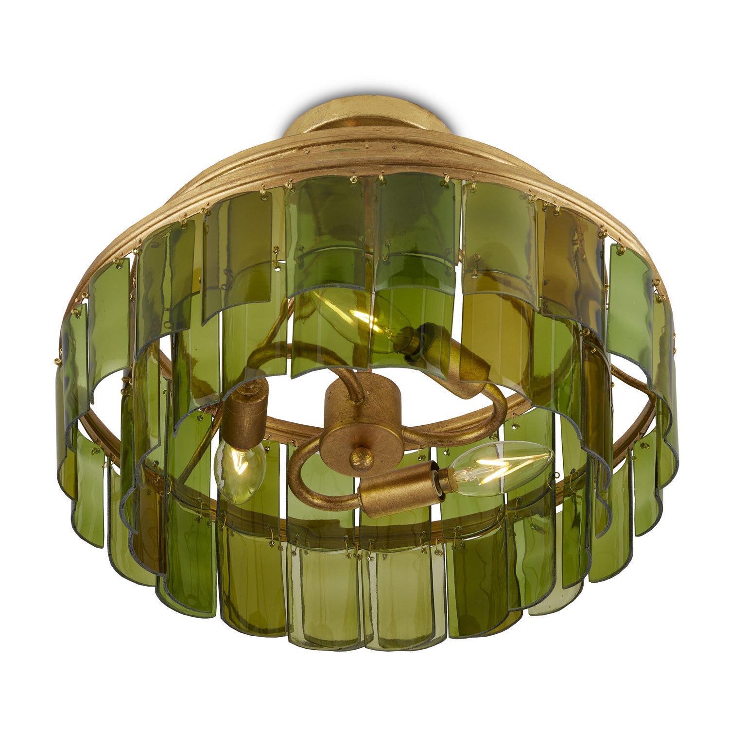 Three Light Semi-Flush Mount from the Vintner collection in Contemporary Gold Leaf/Green finish