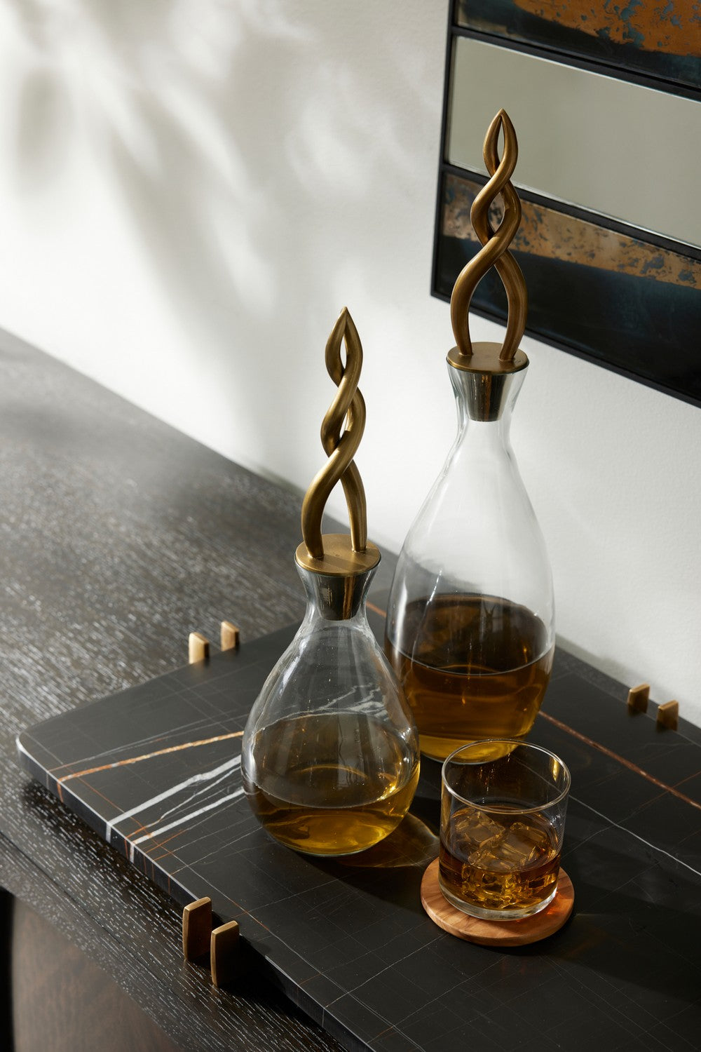 Decanters, Set of 2 from the Elixir collection in Smoke/Vintage Brass finish