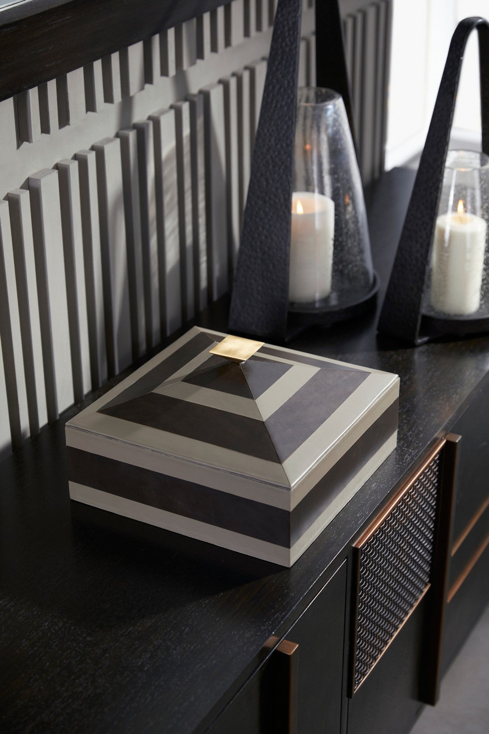 Box from the Cheshire collection in Dove/Graphite/Bronze/Dove finish