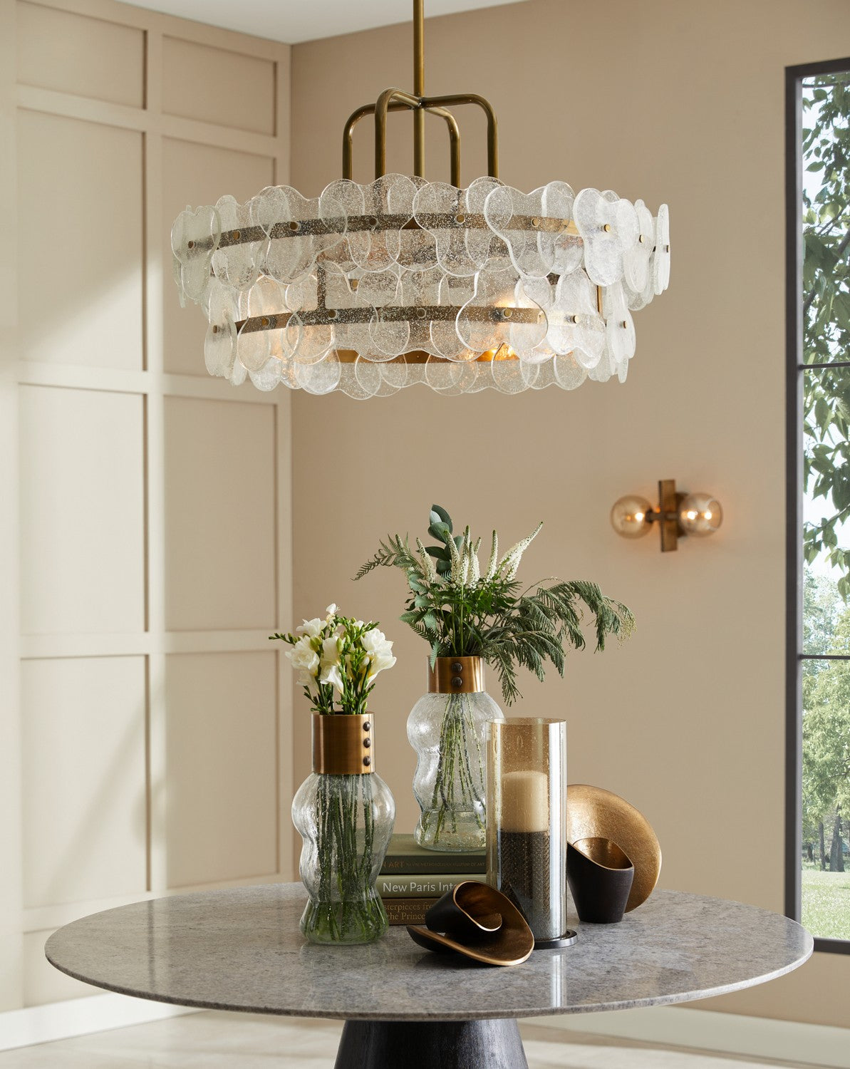 Four Light Chandelier from the Cascade collection in Clear/Antique Brass finish