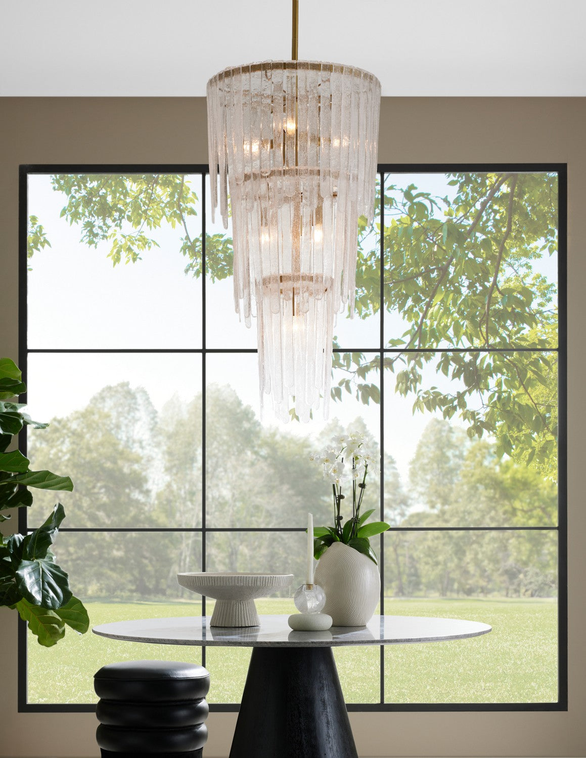 Seven Light Chandelier from the Raine collection in Clear Seedy/Antique Brass finish