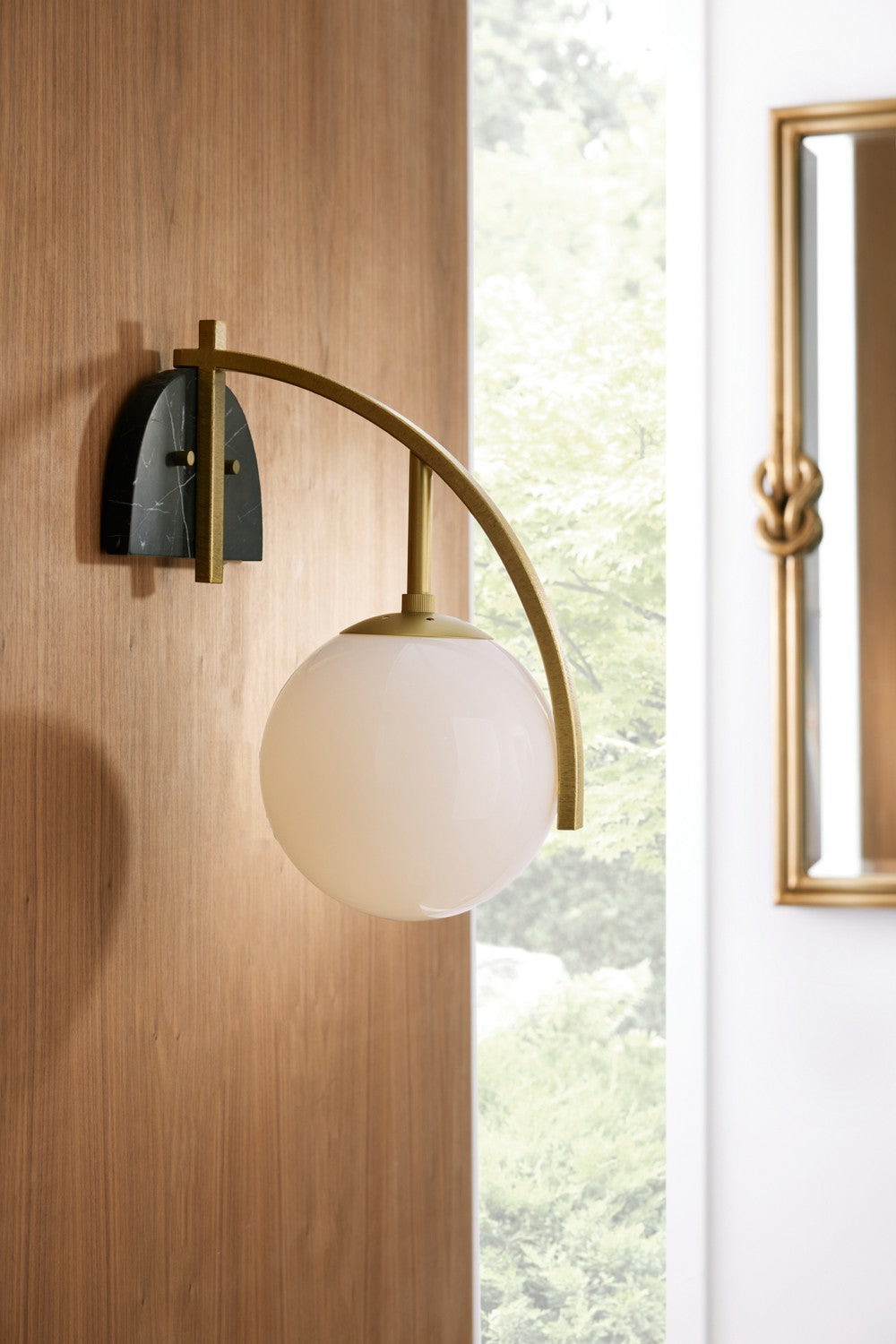 One Light Wall Sconce from the Dipper collection in Opal/Antique Brass/Black finish