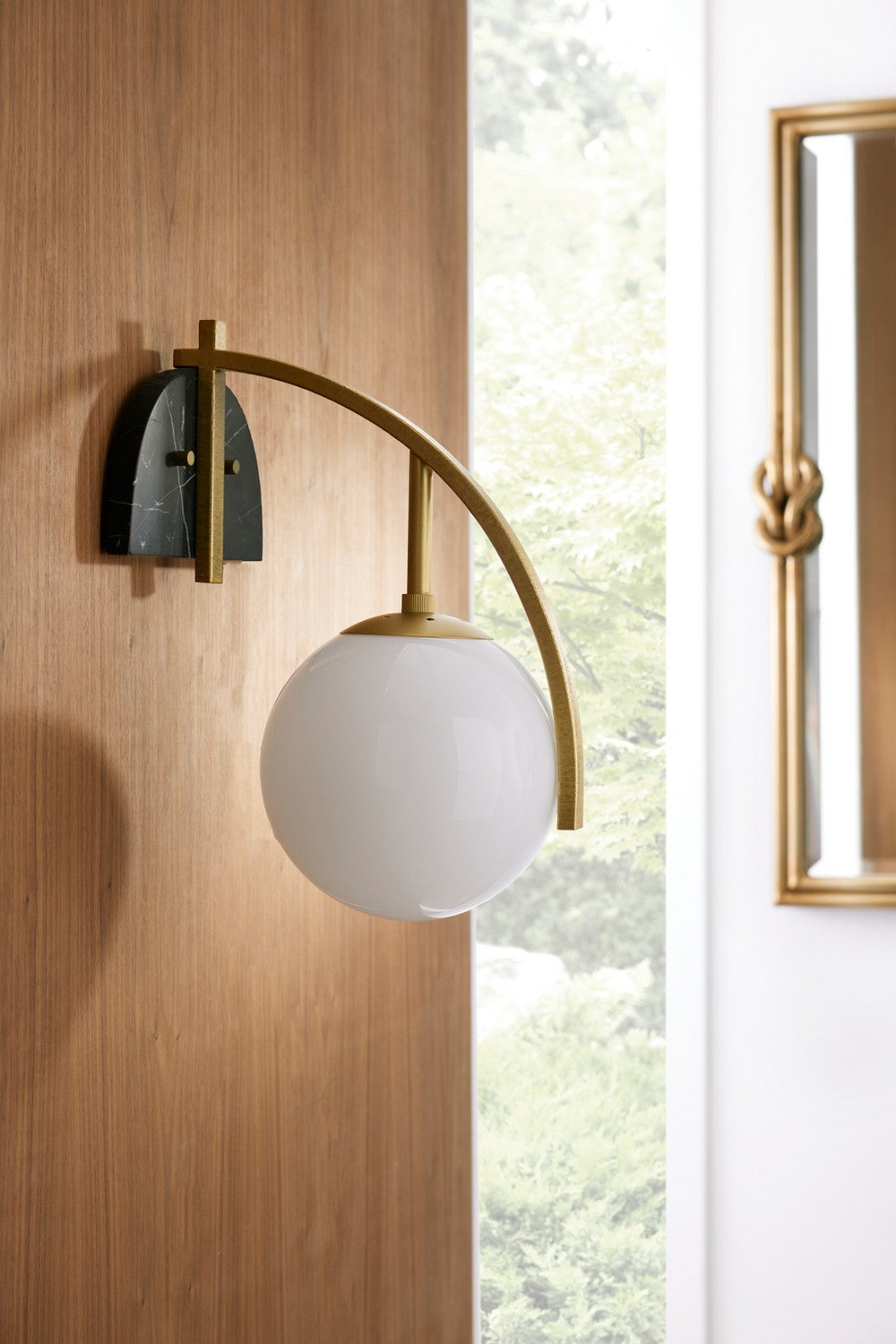 One Light Wall Sconce from the Dipper collection in Opal/Antique Brass/Black finish