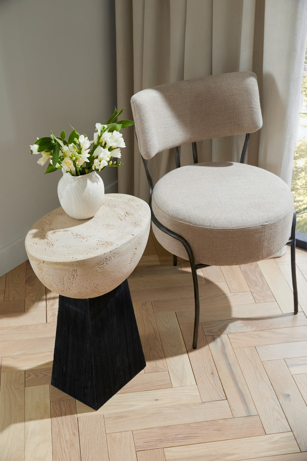 Accent Table from the Dorian collection in Chai Travertine/Black finish