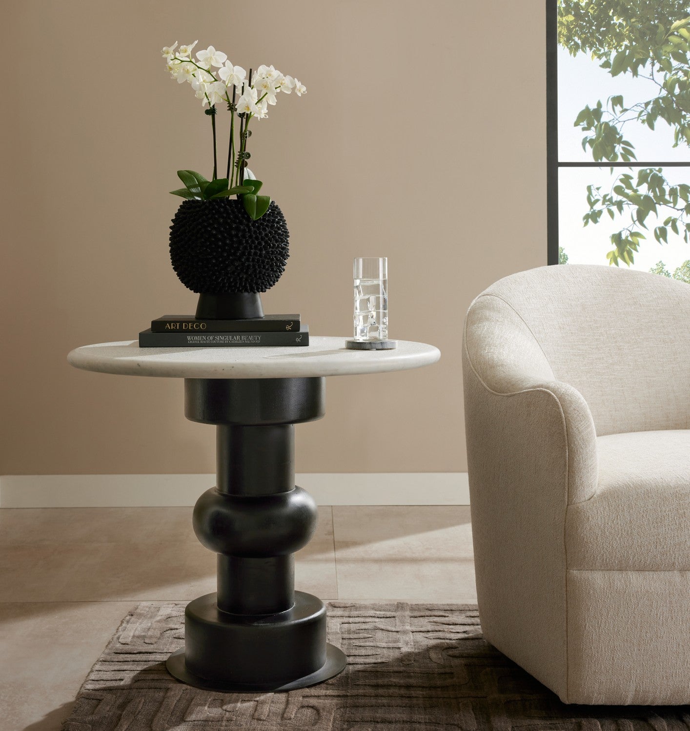 End Table from the Devito collection in White/Ebony/Bronze finish