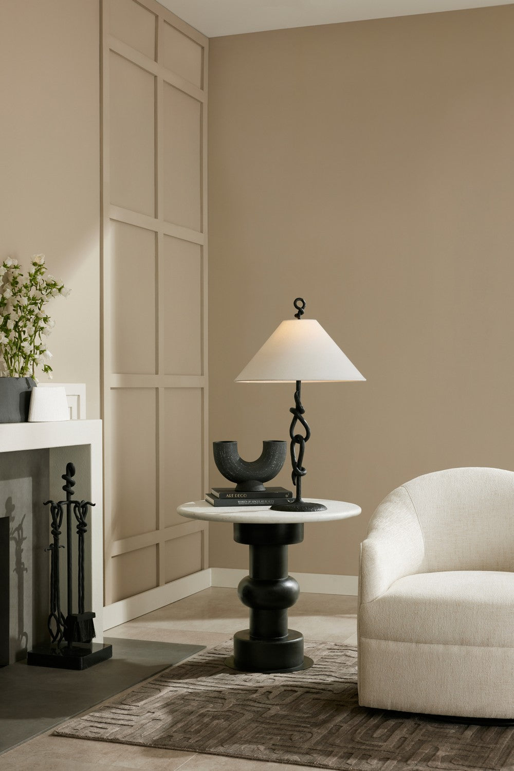 End Table from the Devito collection in White/Ebony/Bronze finish