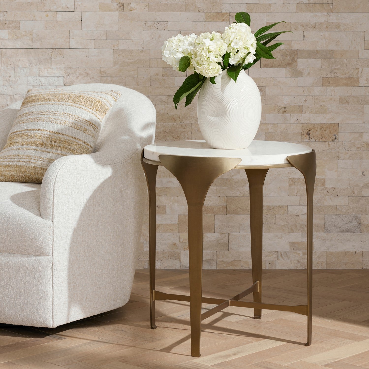 End Table from the Janine collection in White/Antique Brass finish