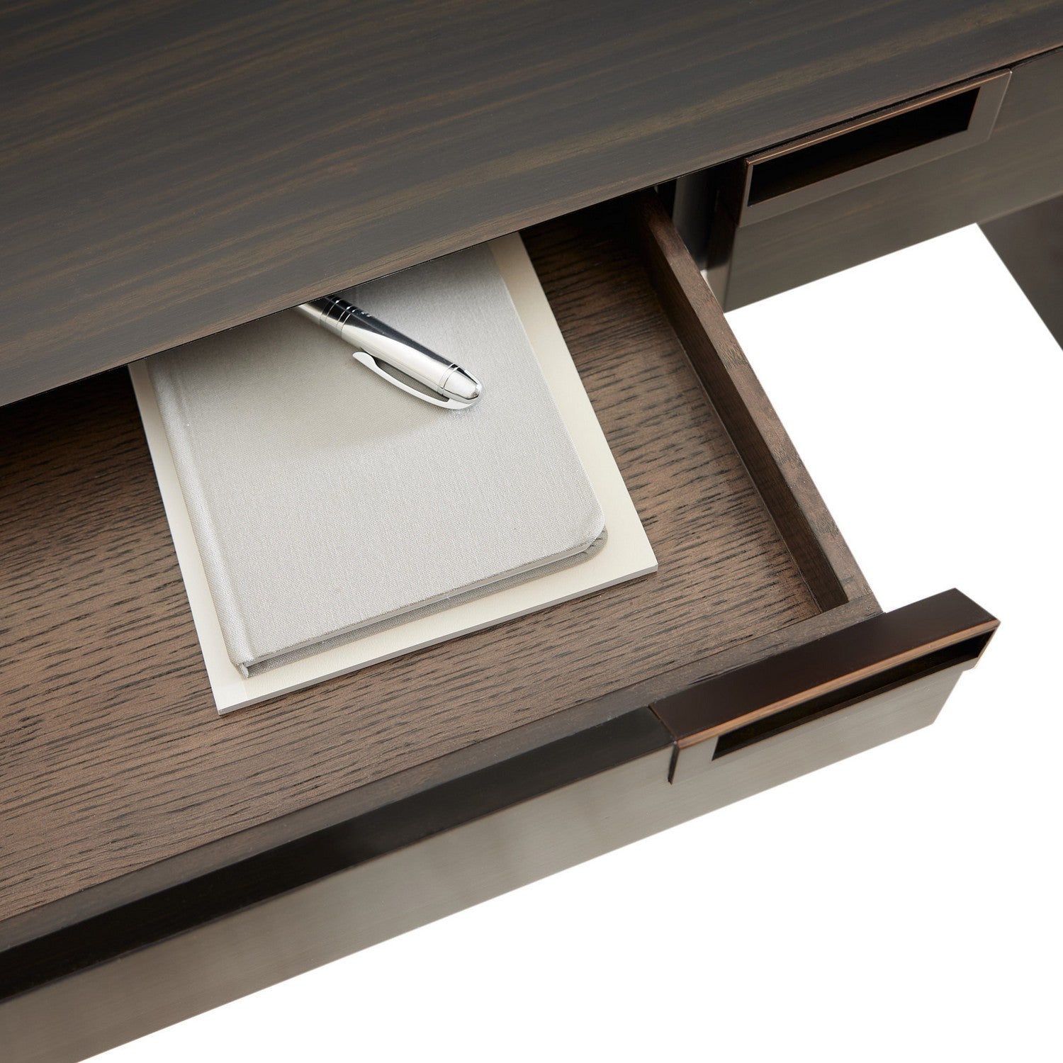 Desk from the Carmichael collection in Charcoal/Black Gloss Lacquer/Charcoal/Bronze finish