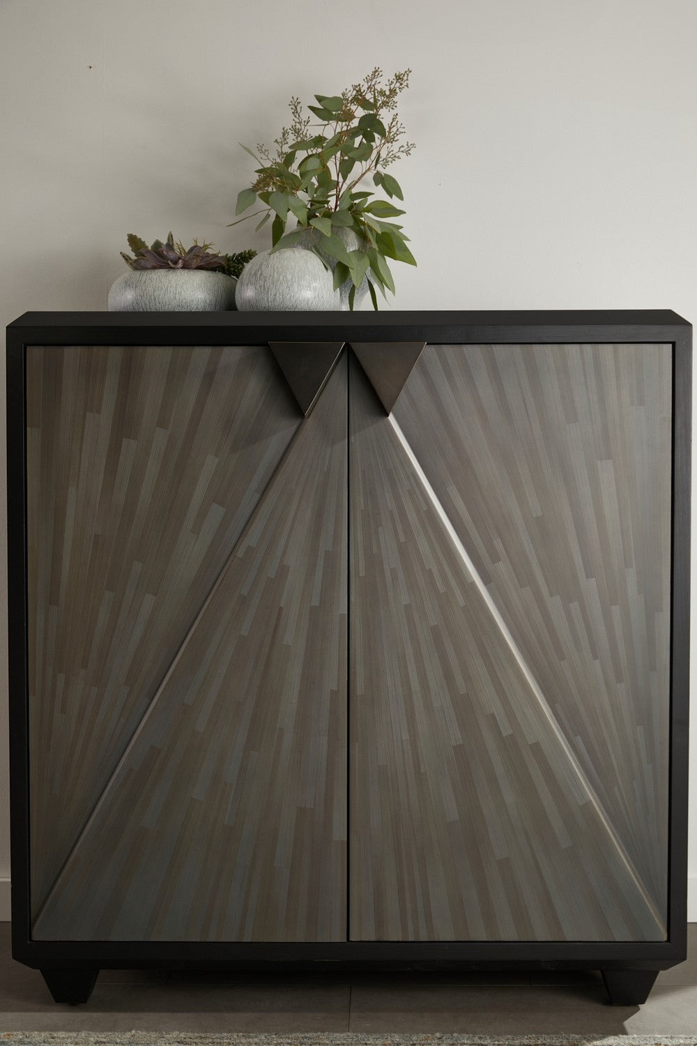 Cabinet from the Ellington collection in Gray Straw Marquetry/Ebony/Bronze finish