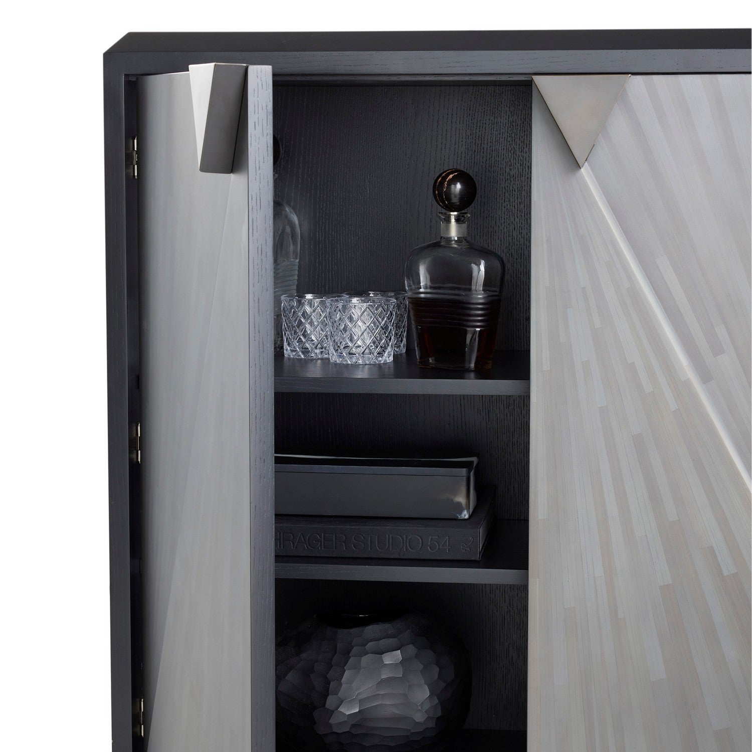 Cabinet from the Ellington collection in Gray Straw Marquetry/Ebony/Bronze finish