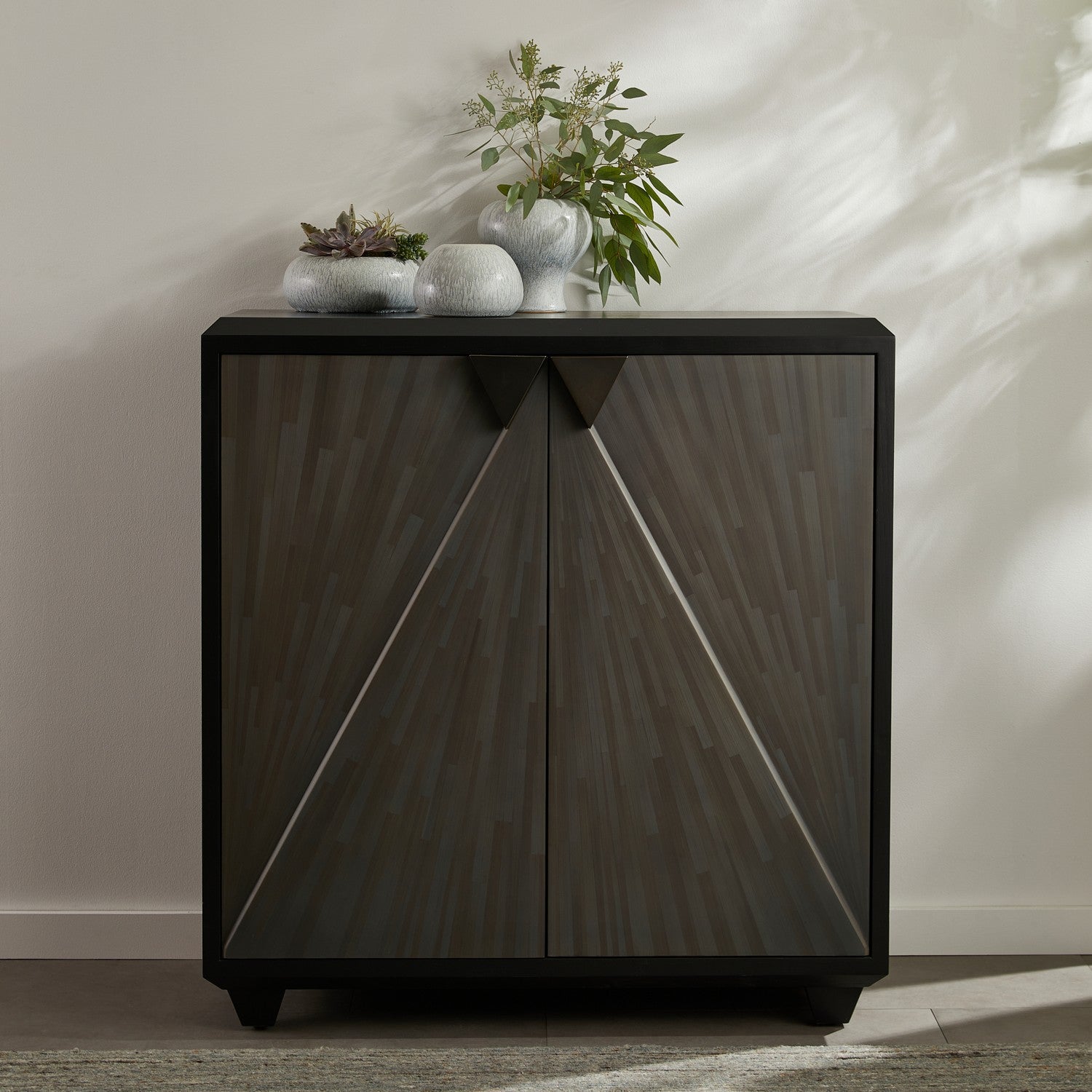 Cabinet from the Ellington collection in Gray Straw Marquetry/Ebony/Bronze finish