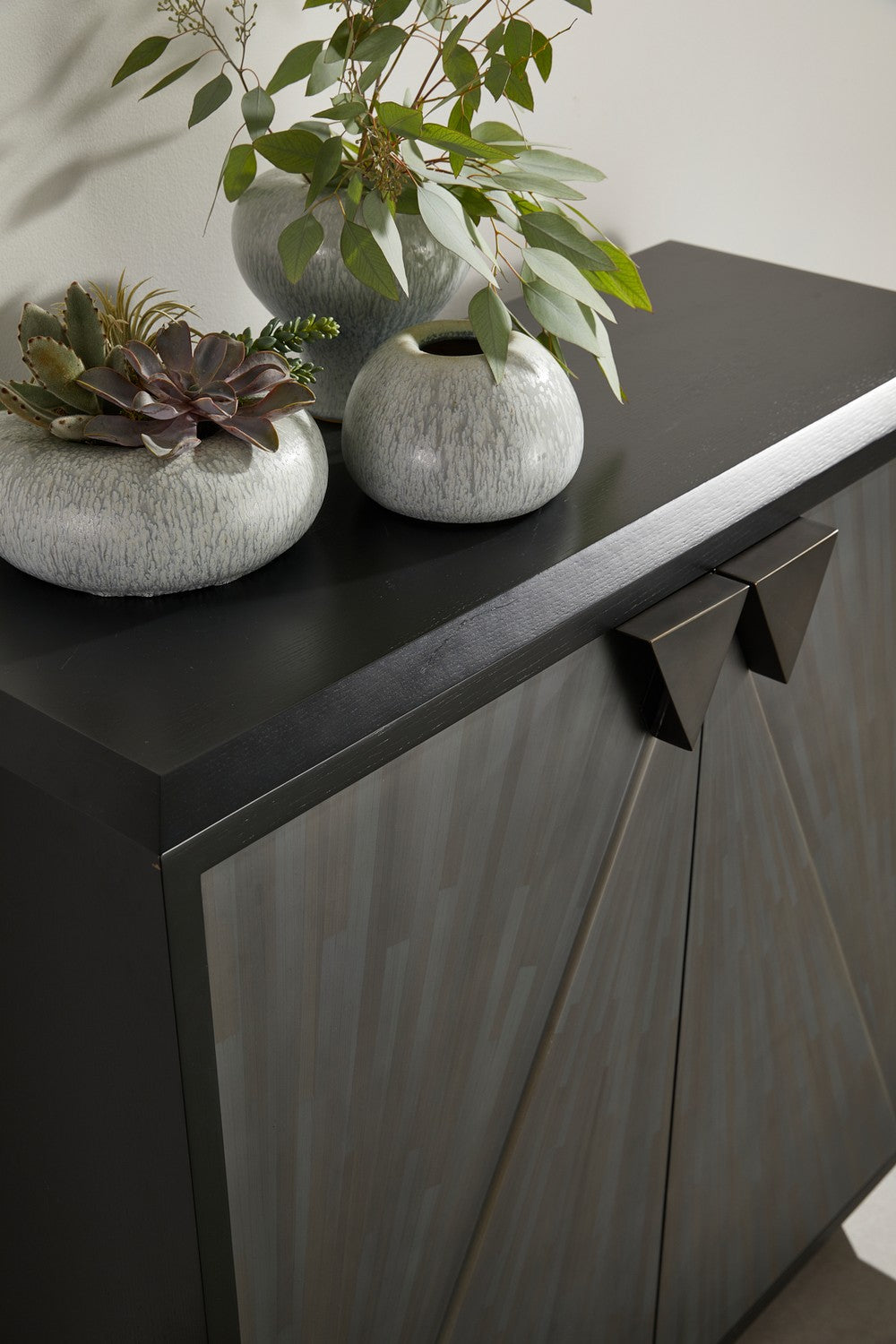 Cabinet from the Ellington collection in Gray Straw Marquetry/Ebony/Bronze finish