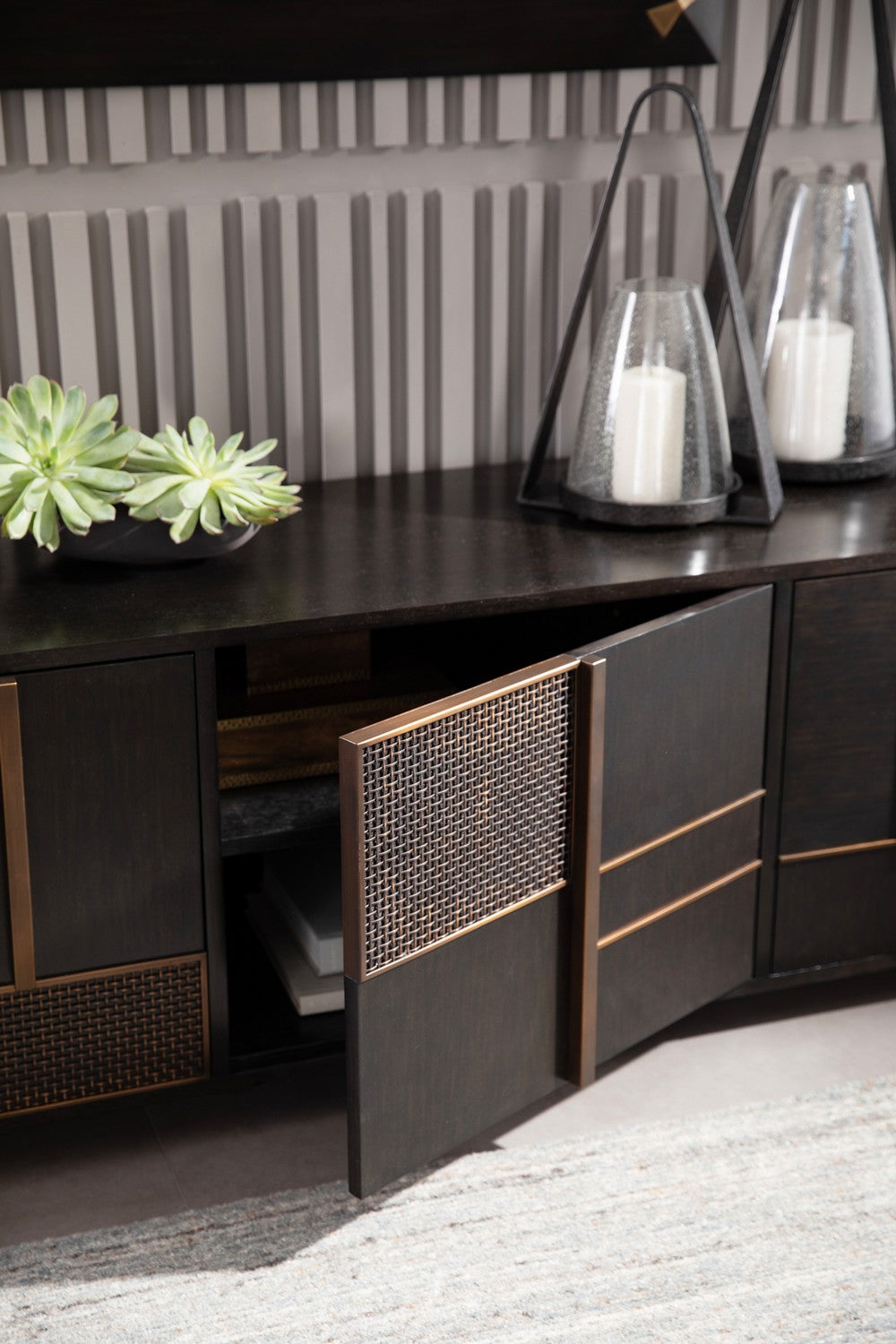 Credenza from the Demi collection in Ebony/Antique Brass/Ebony finish