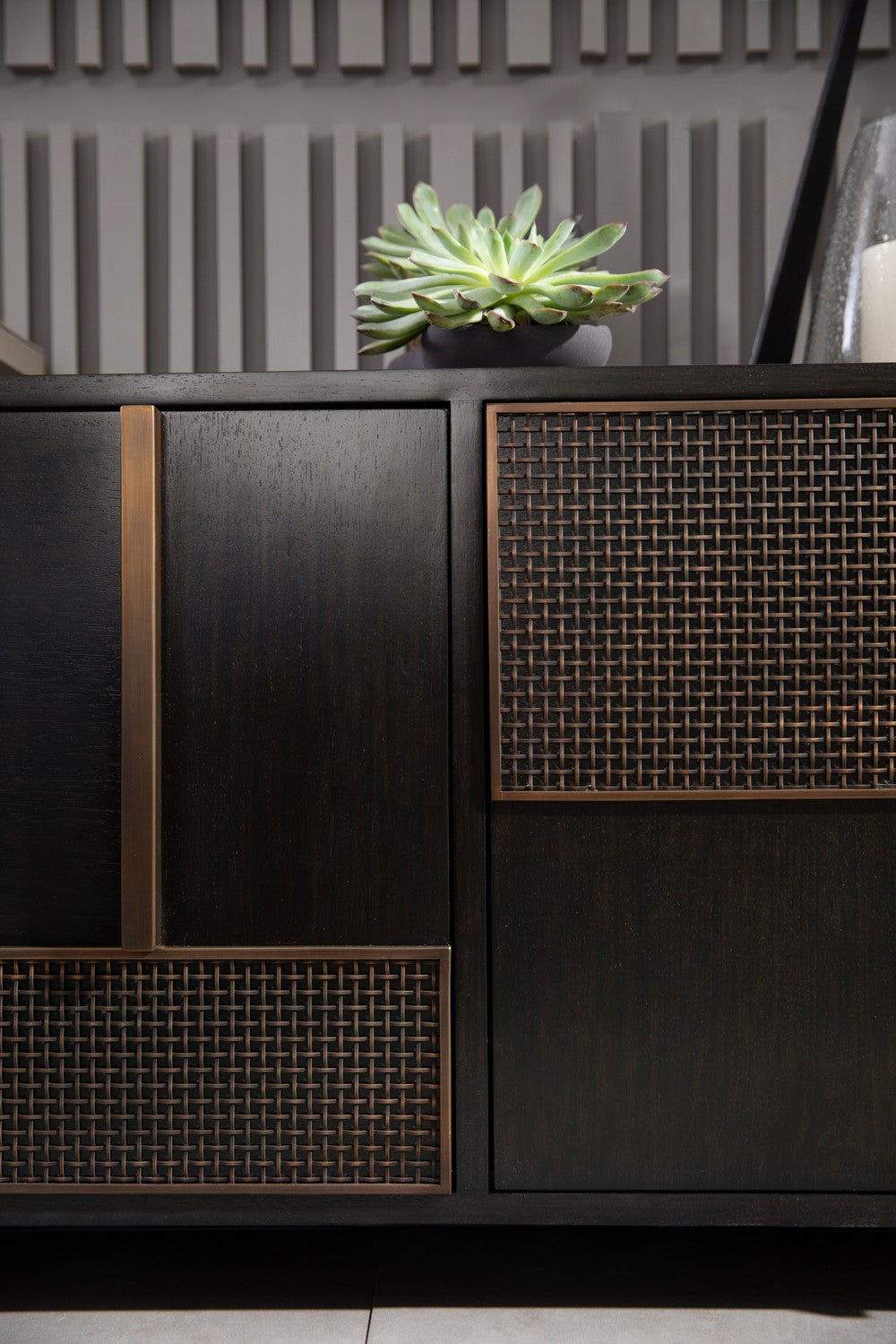 Credenza from the Demi collection in Ebony/Antique Brass/Ebony finish