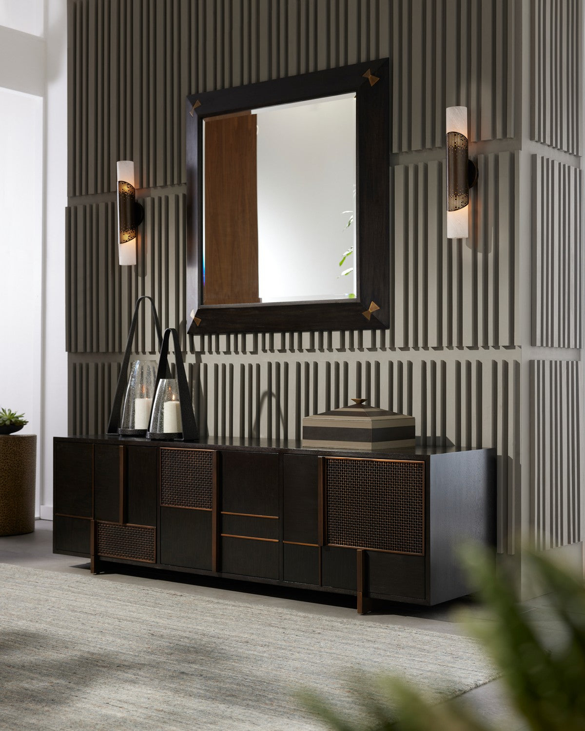 Credenza from the Demi collection in Ebony/Antique Brass/Ebony finish