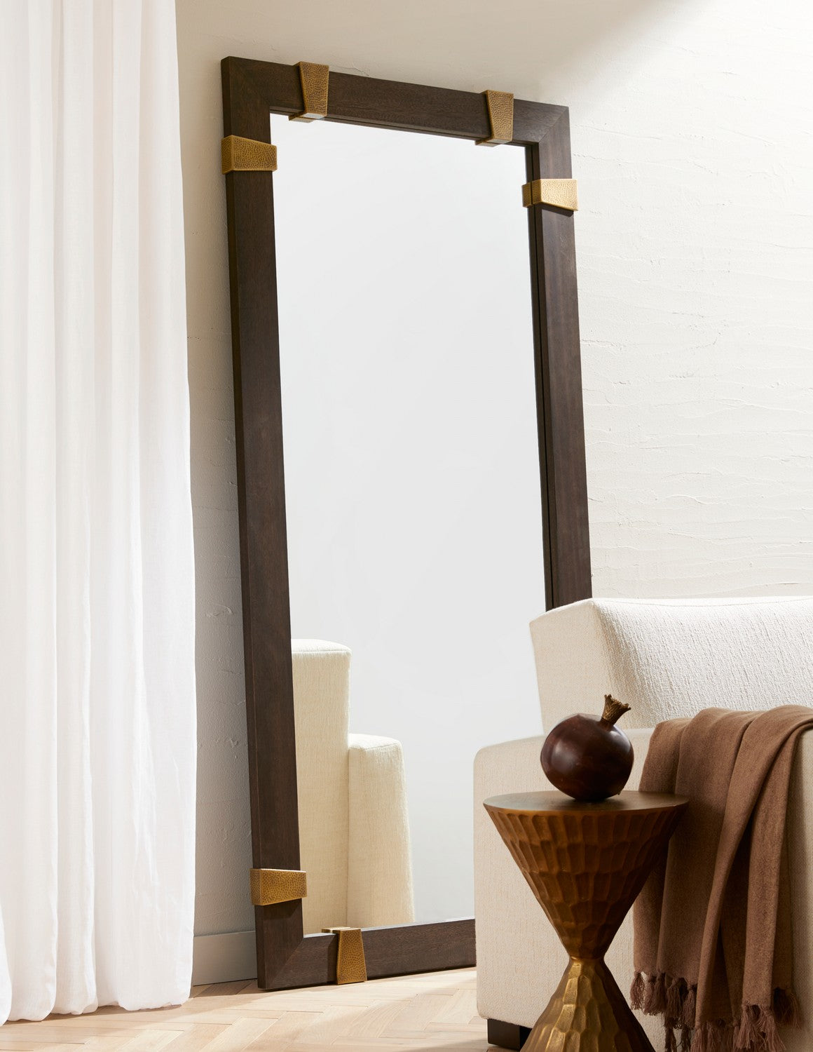 Floor Mirror from the Covington collection in Sable/Antique Brass/Plain finish