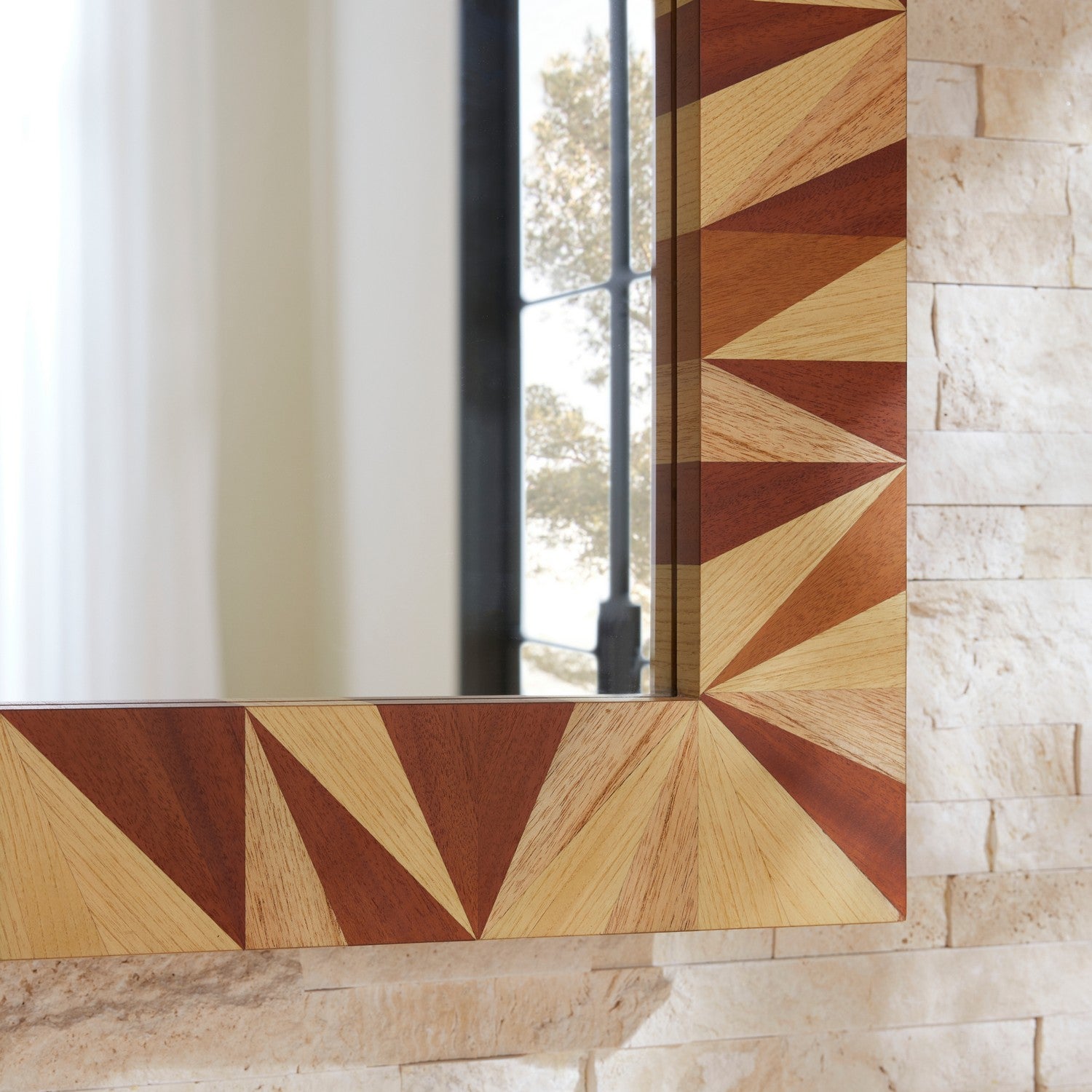 Mirror from the Calico collection in Blonde Straw Marquetry/Plain finish