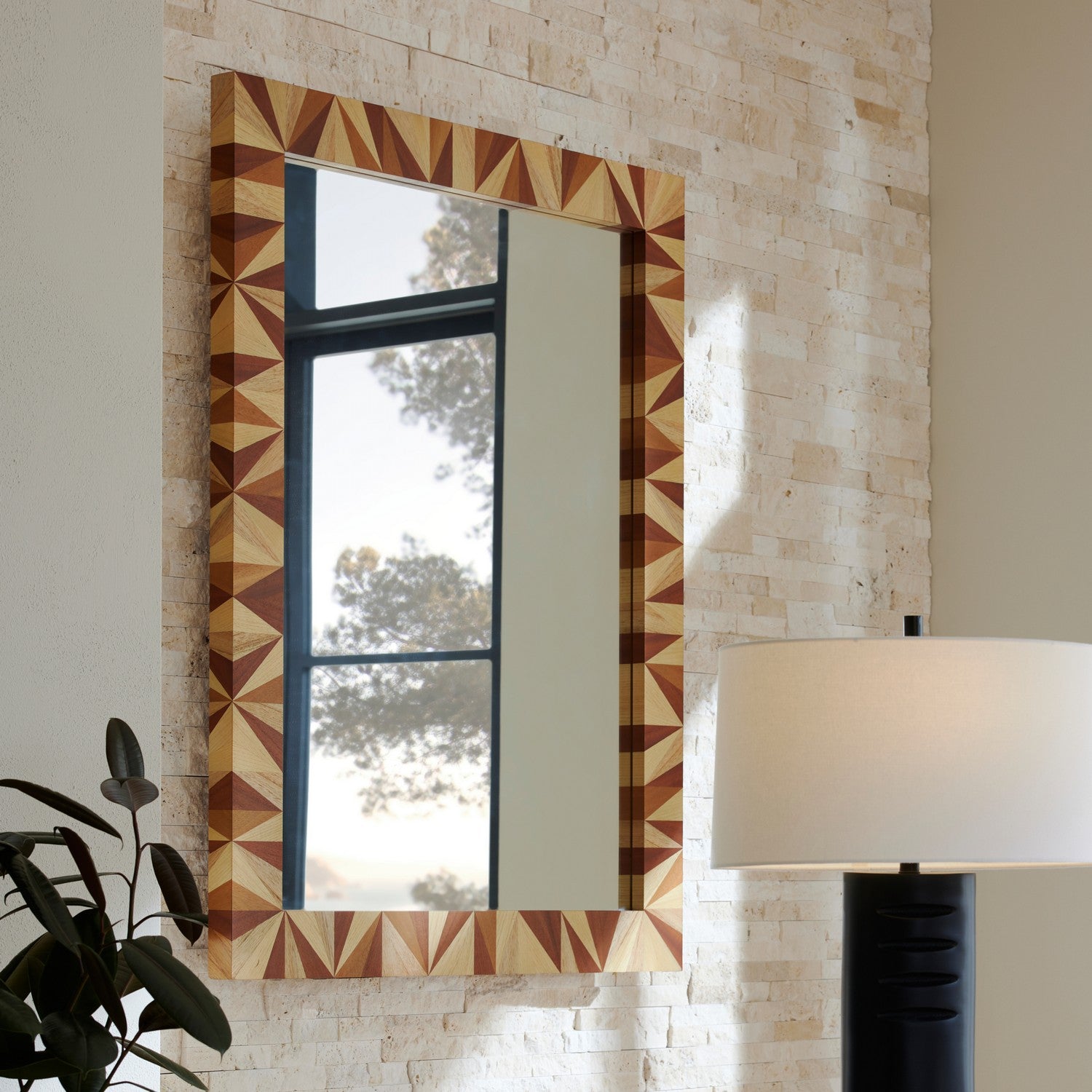 Mirror from the Calico collection in Blonde Straw Marquetry/Plain finish