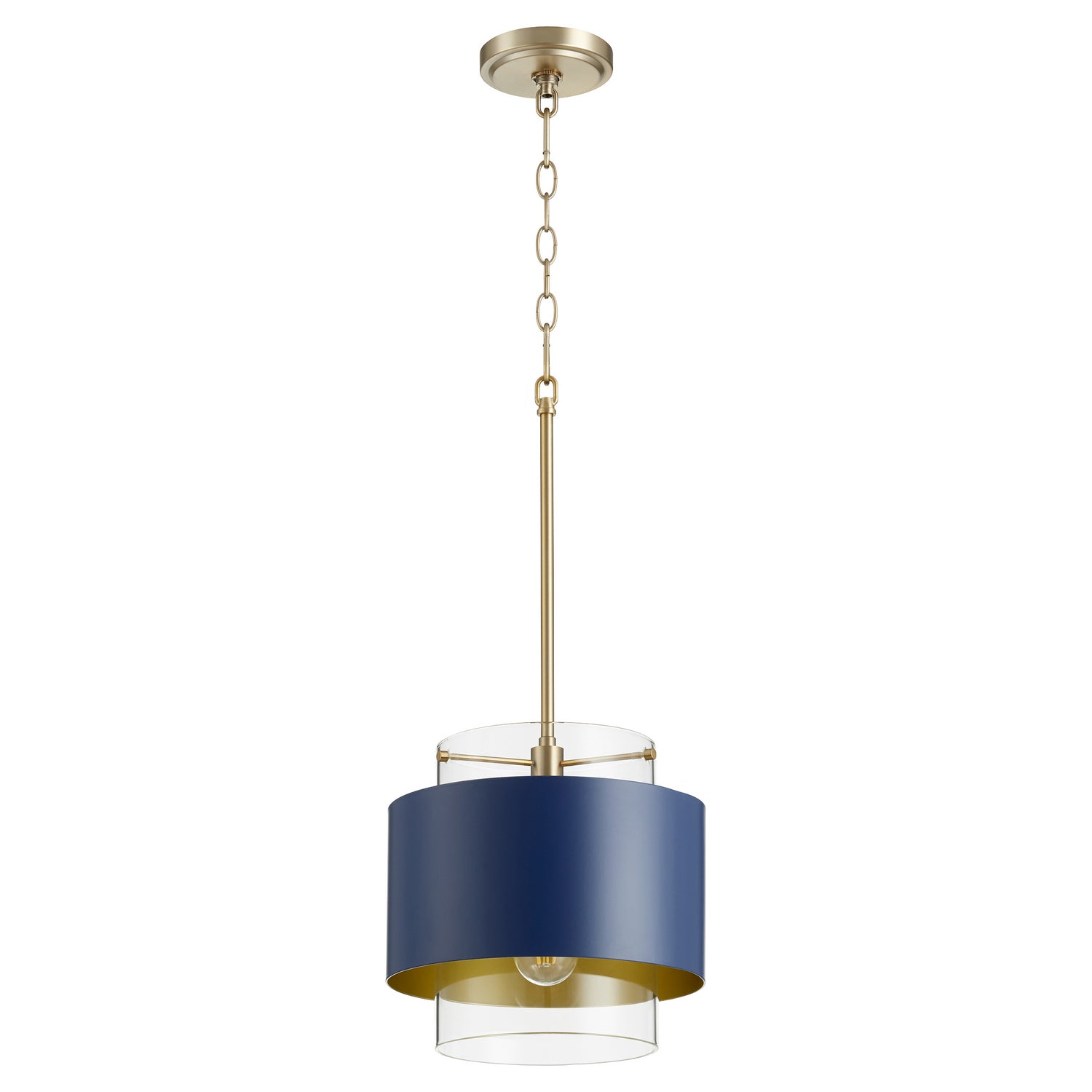 Quorum - 8012-3280 - One Light Pendant - Glass Cylinder Drum Pendants - Aged Brass w/ Blue