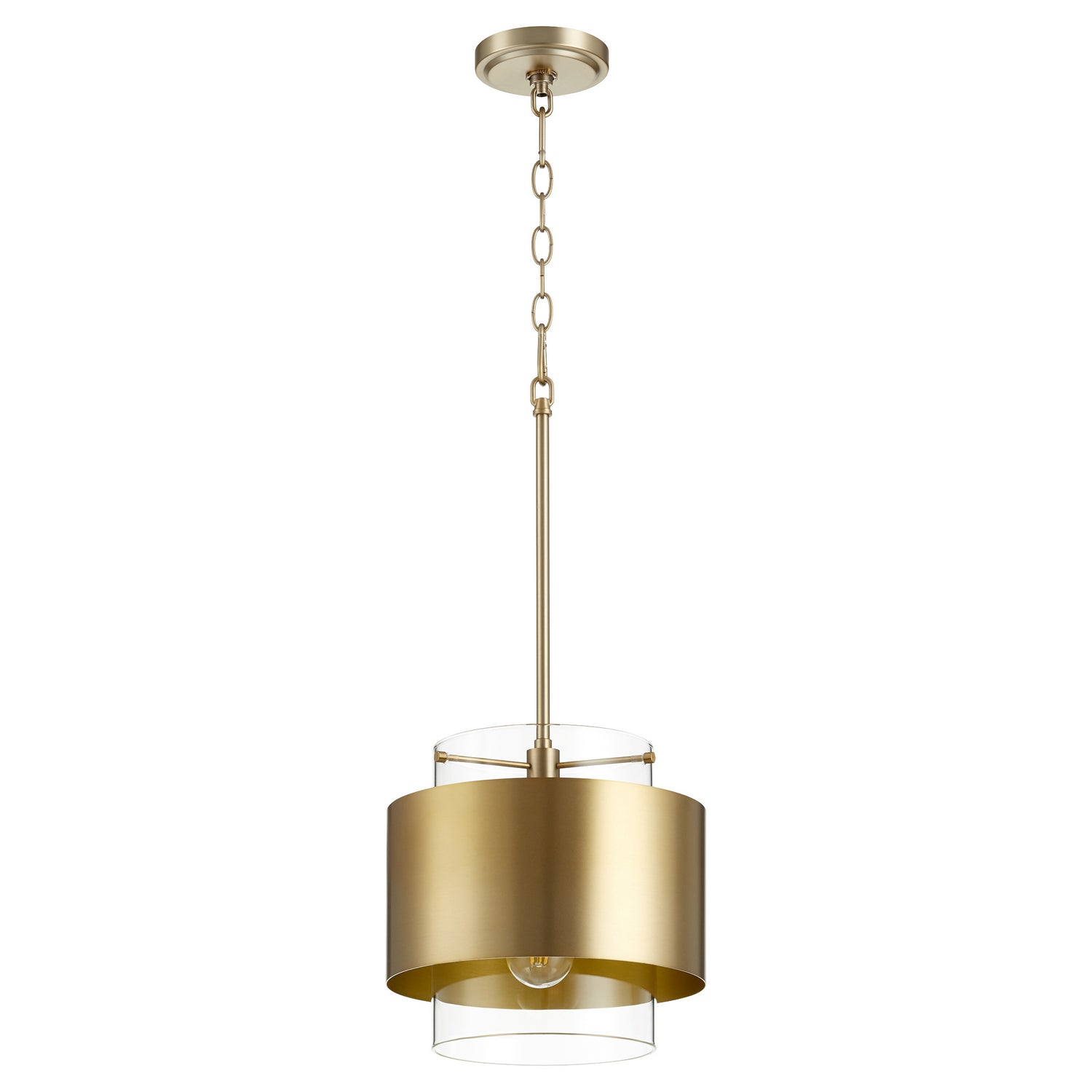Quorum - 8012-80 - One Light Pendant - Glass Cylinder Drum Pendants - Aged Brass