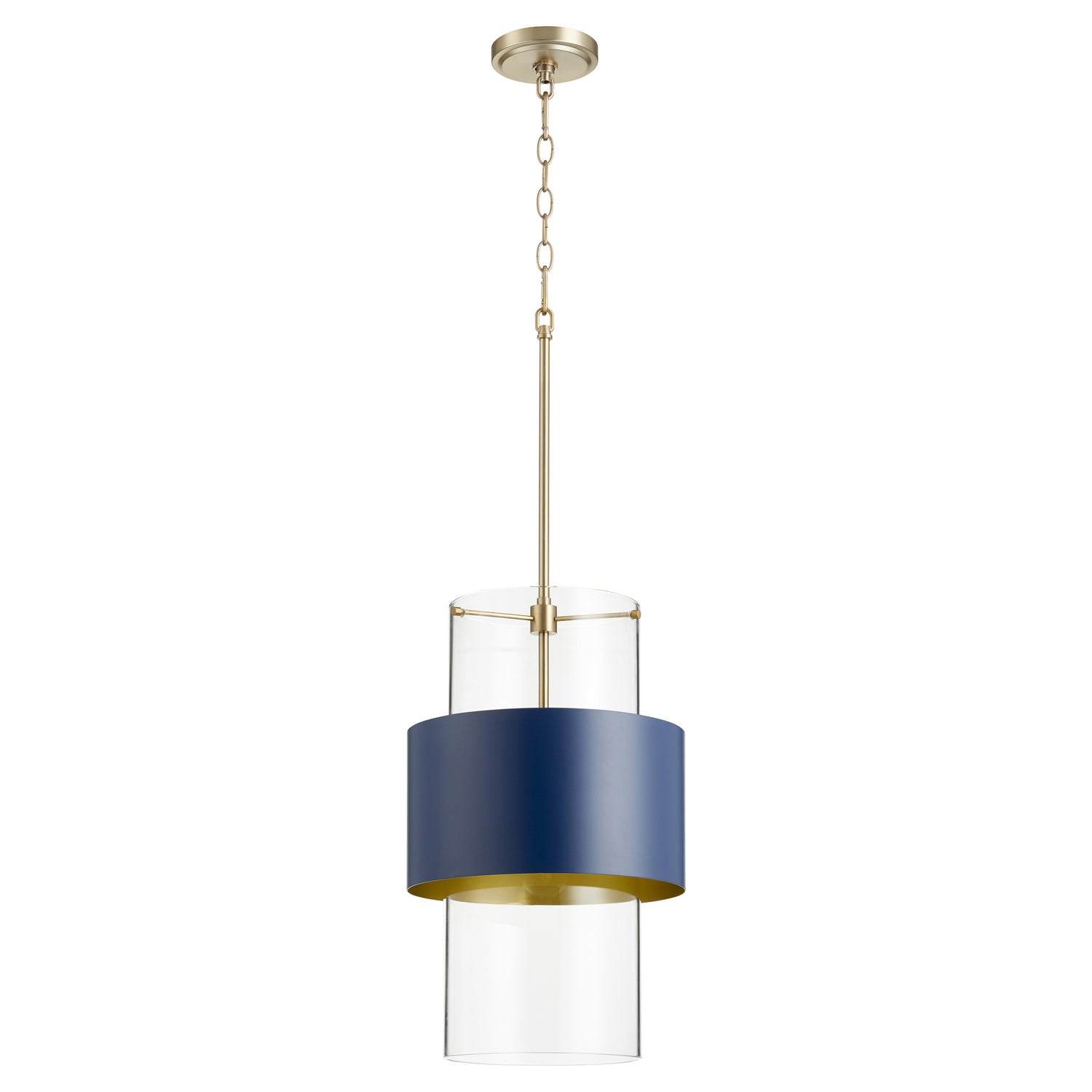 Quorum - 8013-3280 - One Light Pendant - Glass Cylinder Drum Pendants - Aged Brass w/ Blue