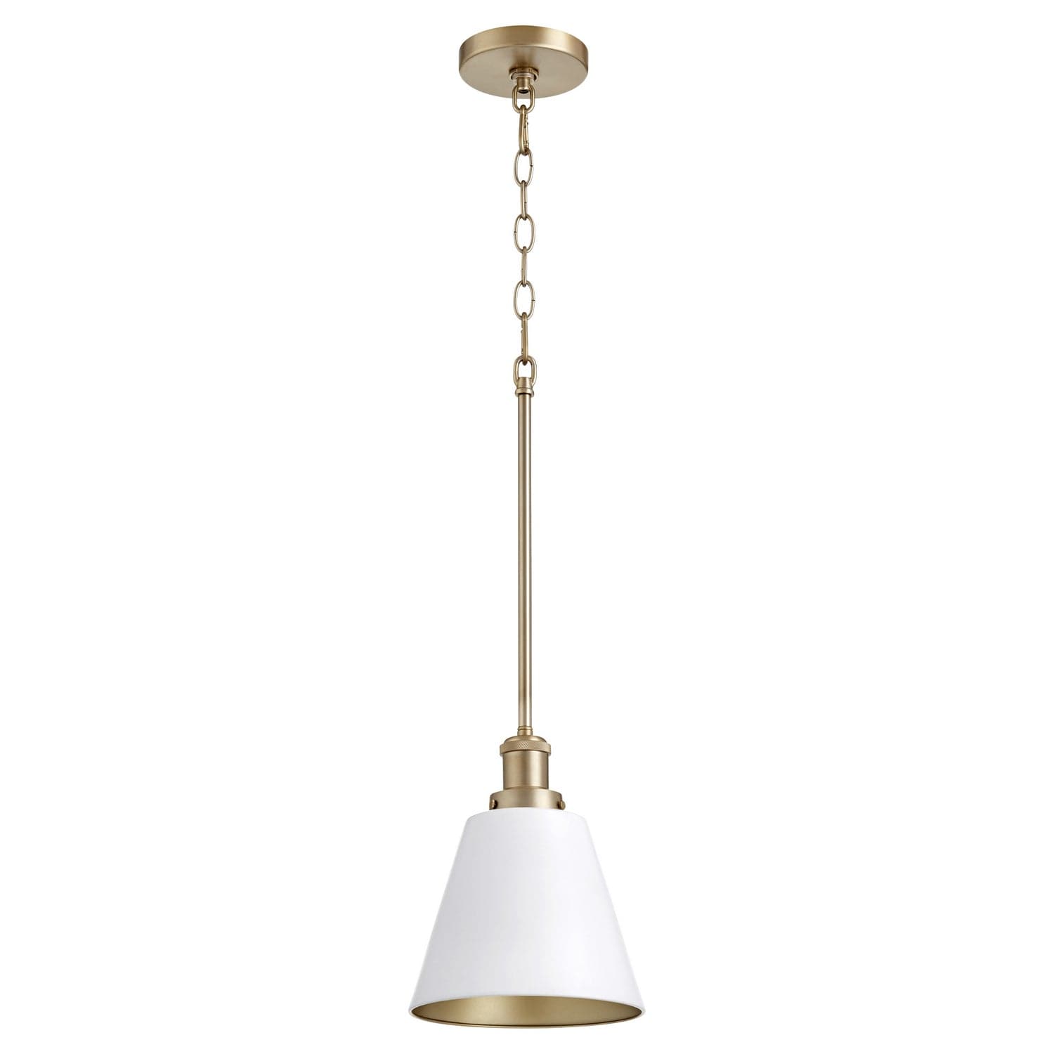 Quorum - 877-0880 - One Light Pendant - 877 Cone Pendants - Studio White w/ Aged Brass