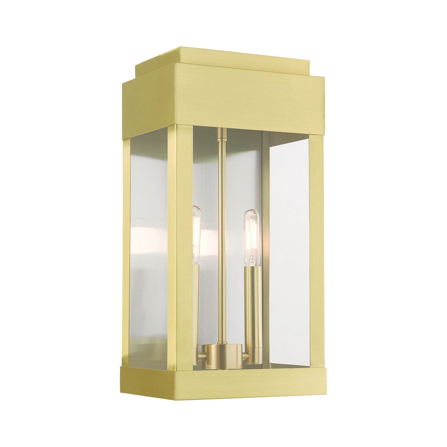 Livex Lighting - 21235-12 - Two Light Outdoor Wall Lantern - York - Satin Brass w/ Brushed Nickel Stainless Steel