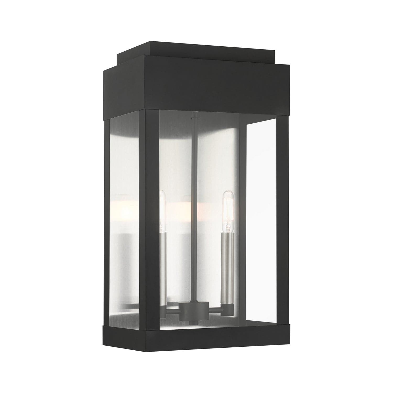 Livex Lighting - 21238-04 - Two Light Outdoor Wall Lantern - York - Black w/ Brushed Nickels w/ Brushed Nickel Stainless Steel