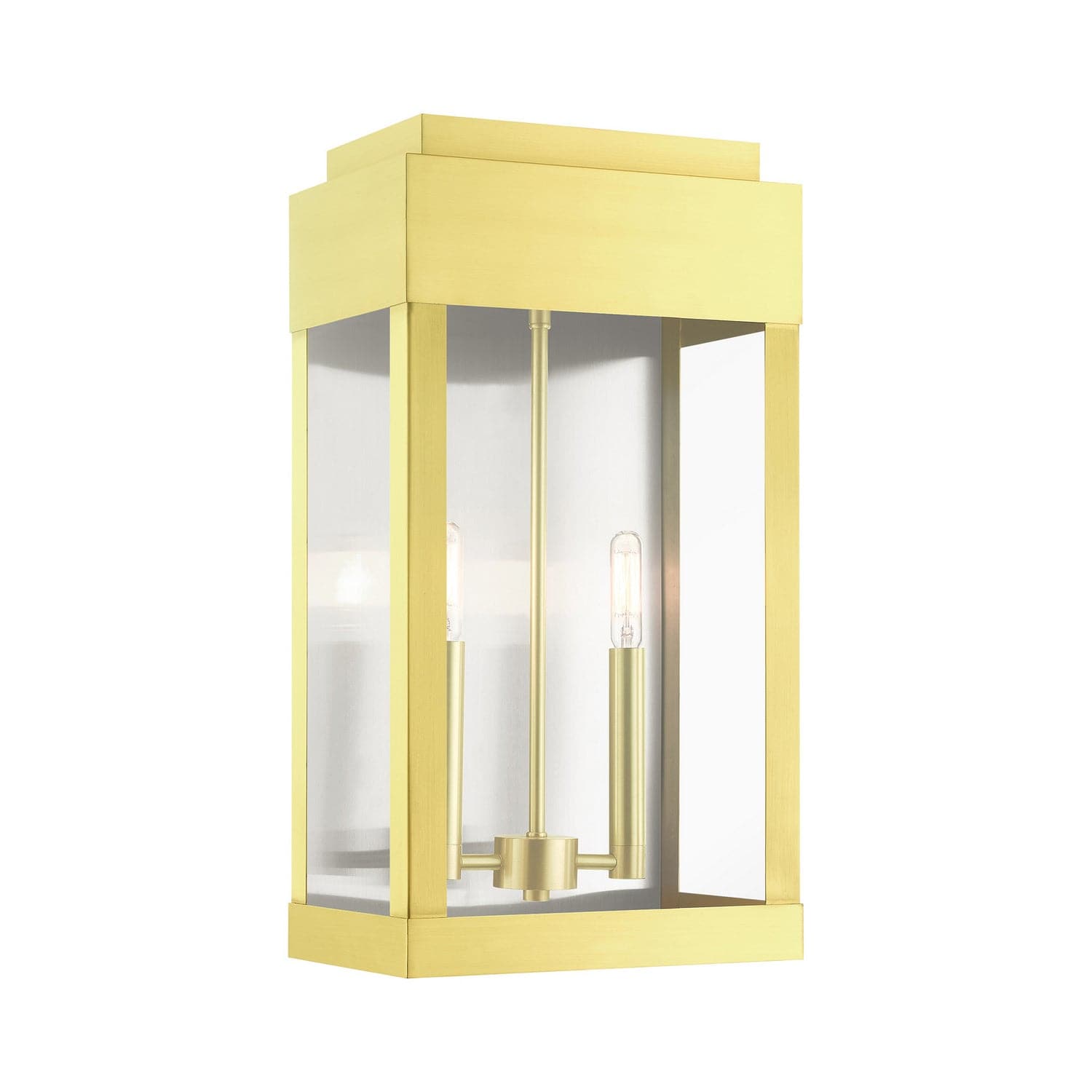 Livex Lighting - 21238-12 - Two Light Outdoor Wall Lantern - York - Satin Brass w/ Brushed Nickel Stainless Steel