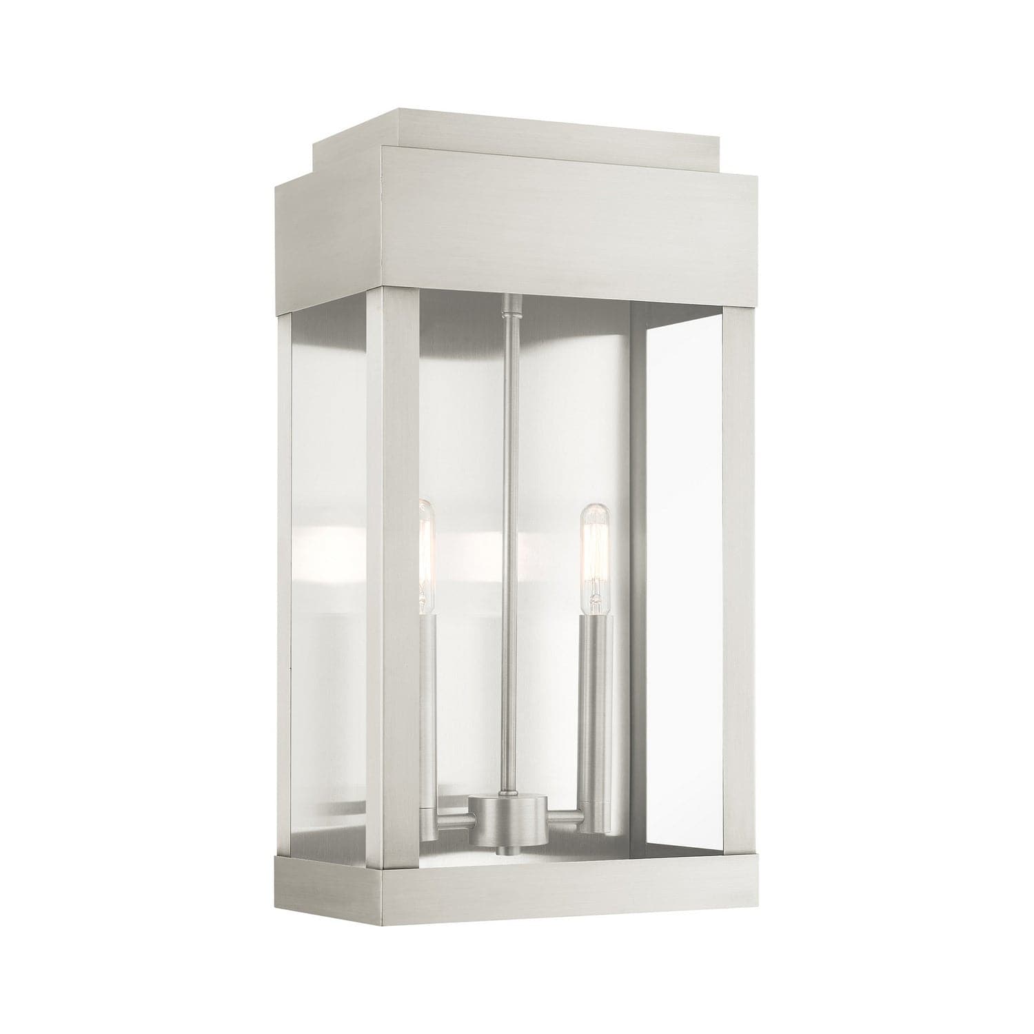 Livex Lighting - 21238-91 - Two Light Outdoor Wall Lantern - York - Brushed Nickel w/ Brushed Nickel Stainless Steel