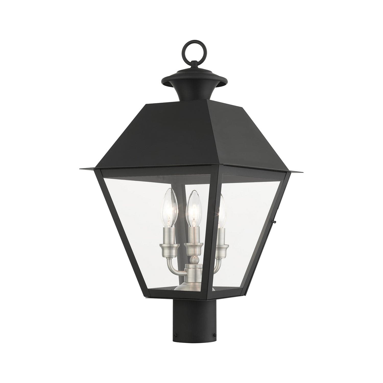 Livex Lighting - 27219-04 - Three Light Outdoor Post Top Lantern - Wentworth - Black w/ Brushed Nickel Cluster