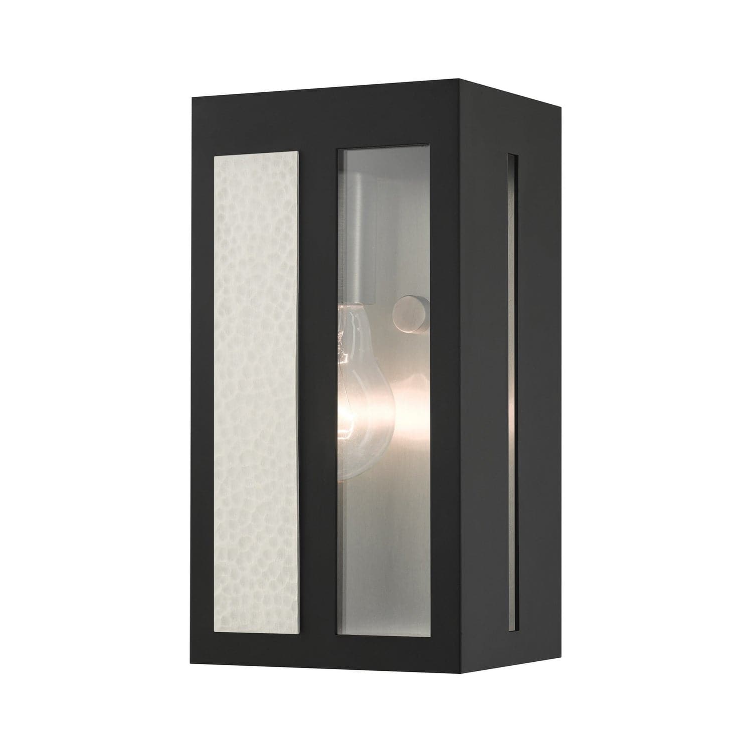 Livex Lighting - 27411-04 - One Light Outdoor Wall Lantern - Lafayette - Black w/ Hammered Brushed Nickel Panels