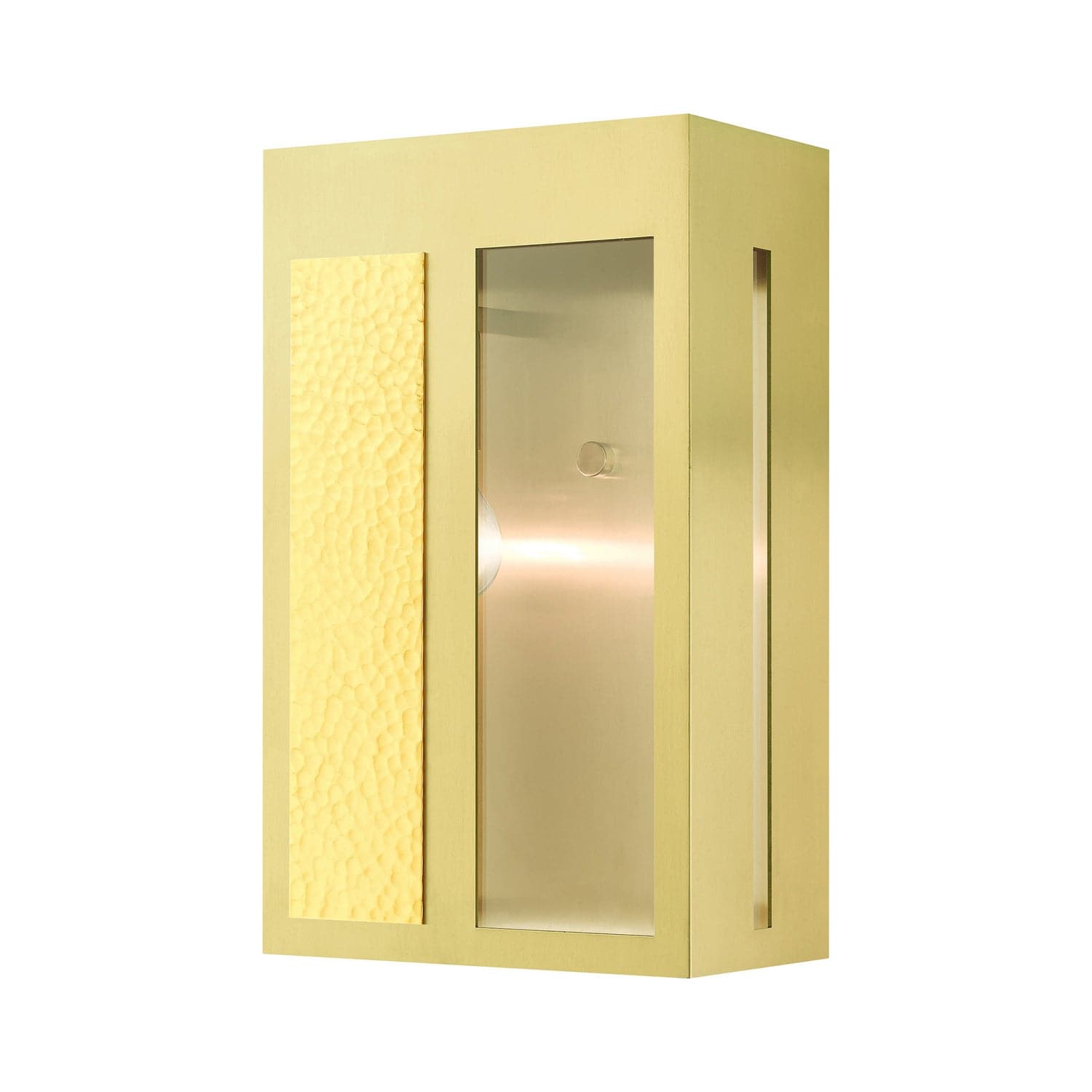Livex Lighting - 27413-12 - One Light Outdoor Wall Lantern - Lafayette - Satin Brass w/ Hammered Polished Brass Panels