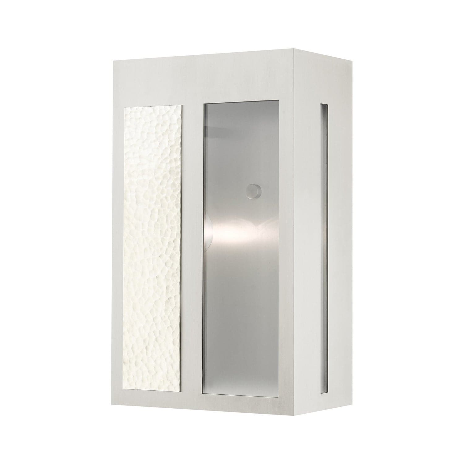 Livex Lighting - 27413-91 - One Light Outdoor Wall Lantern - Lafayette - Brushed Nickel w/ Hammered Polished Nickel Panels