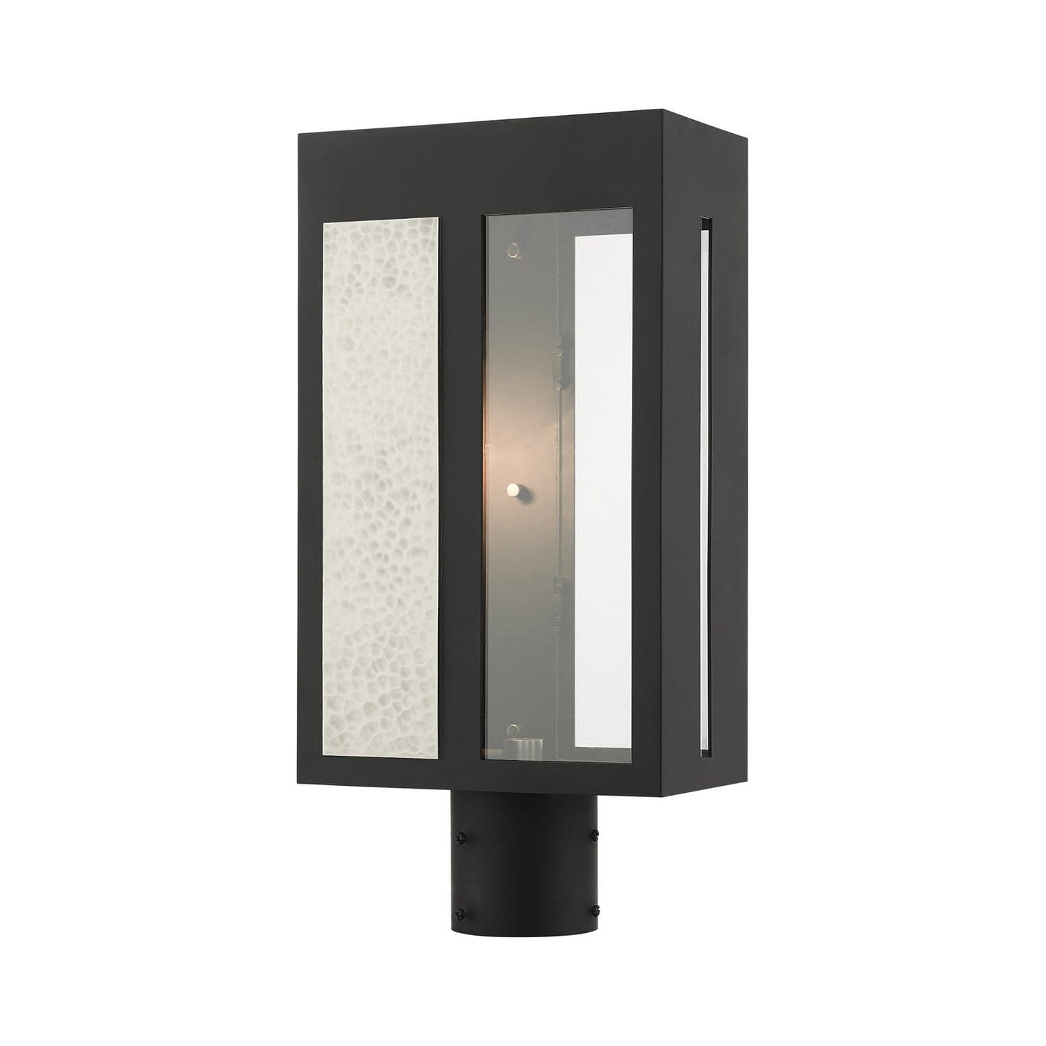Livex Lighting - 27416-04 - One Light Outdoor Post Top Lantern - Lafayette - Black w/ Hammered Brushed Nickel Panels