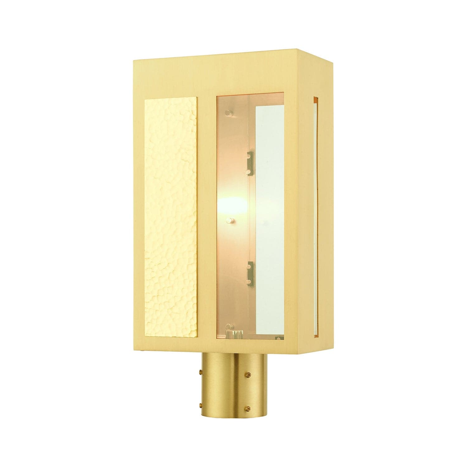 Livex Lighting - 27416-12 - One Light Outdoor Post Top Lantern - Lafayette - Satin Brass w/ Hammered Polished Brass Panels