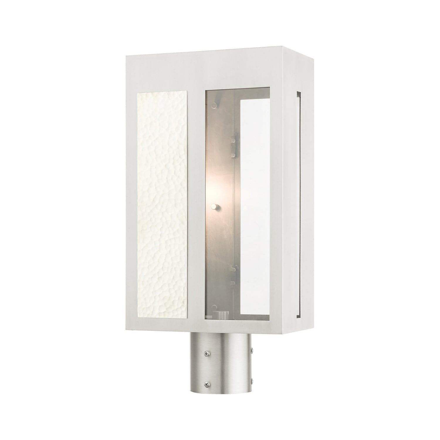 Livex Lighting - 27416-91 - One Light Outdoor Post Top Lantern - Lafayette - Brushed Nickel w/ Hammered Polished Nickel Panels
