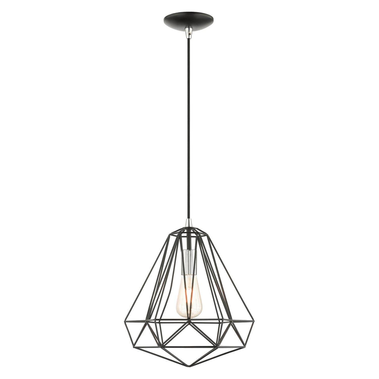 Livex Lighting - 41324-68 - One Light Pendant - Knox - Shiny Black w/ Polished Chromes