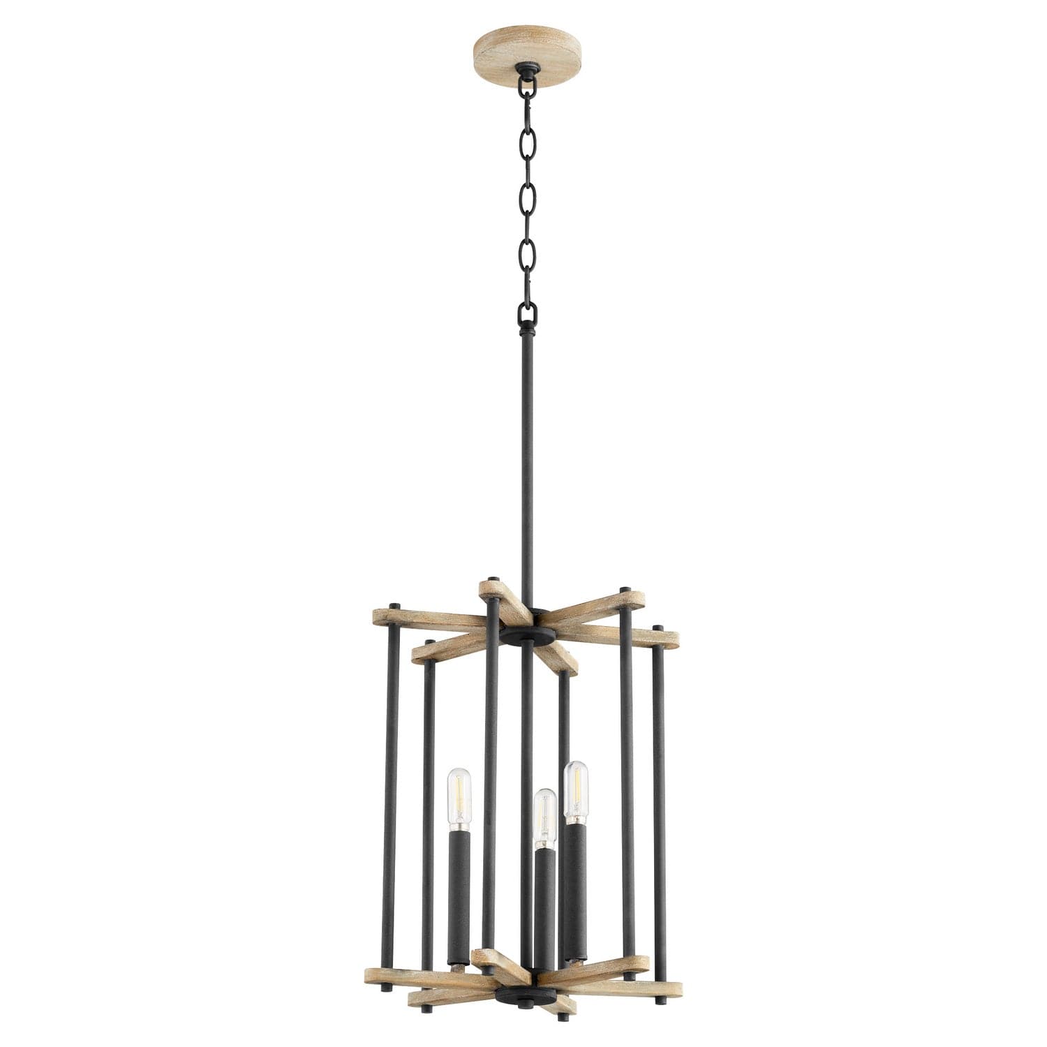 Quorum - 8134-3-69 - Three Light Entry - Silva - Textured Black w/ Weathered Oak Finish