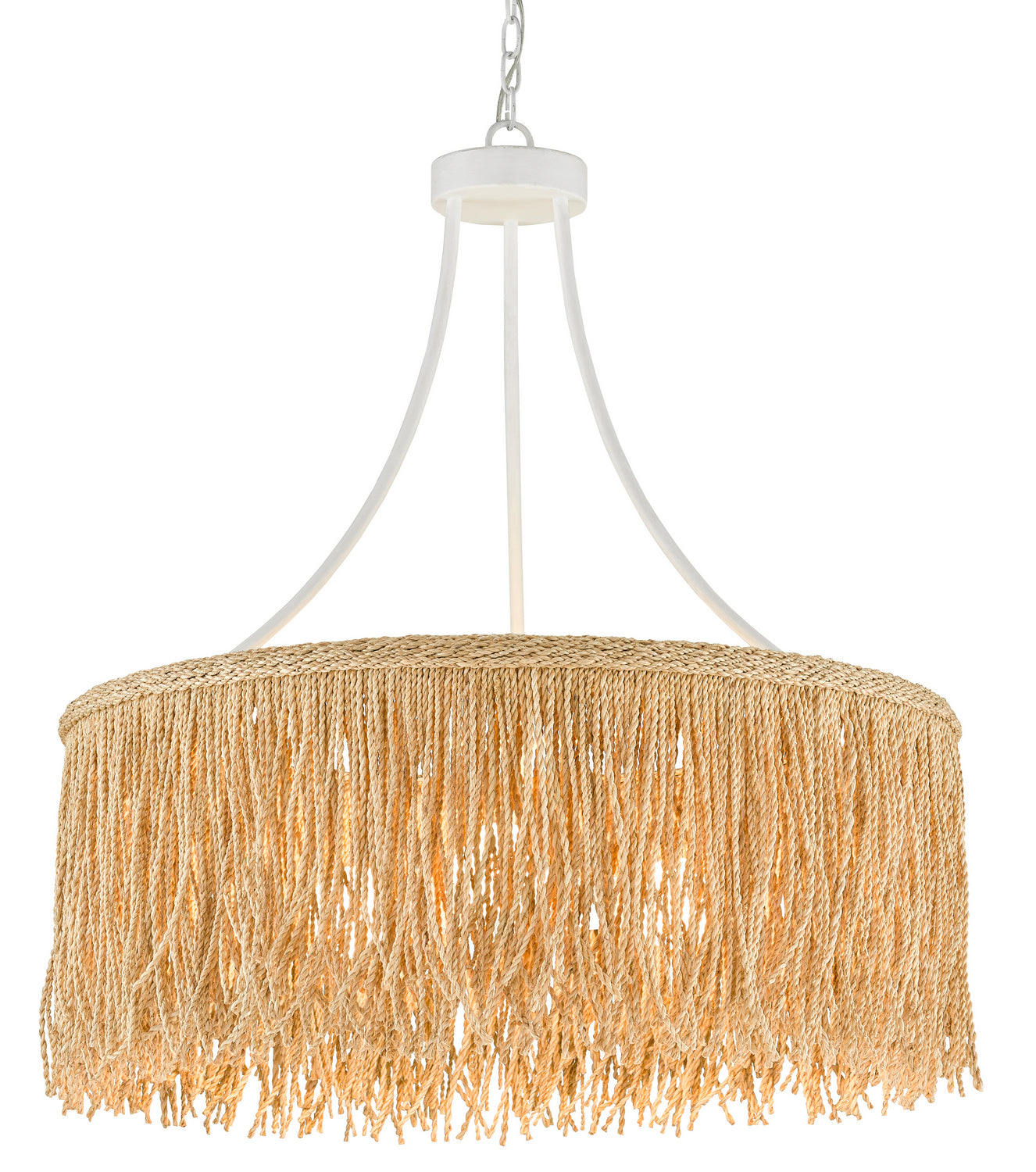Three Light Chandelier from the Samoa collection in Gesso White/Natural Rope finish