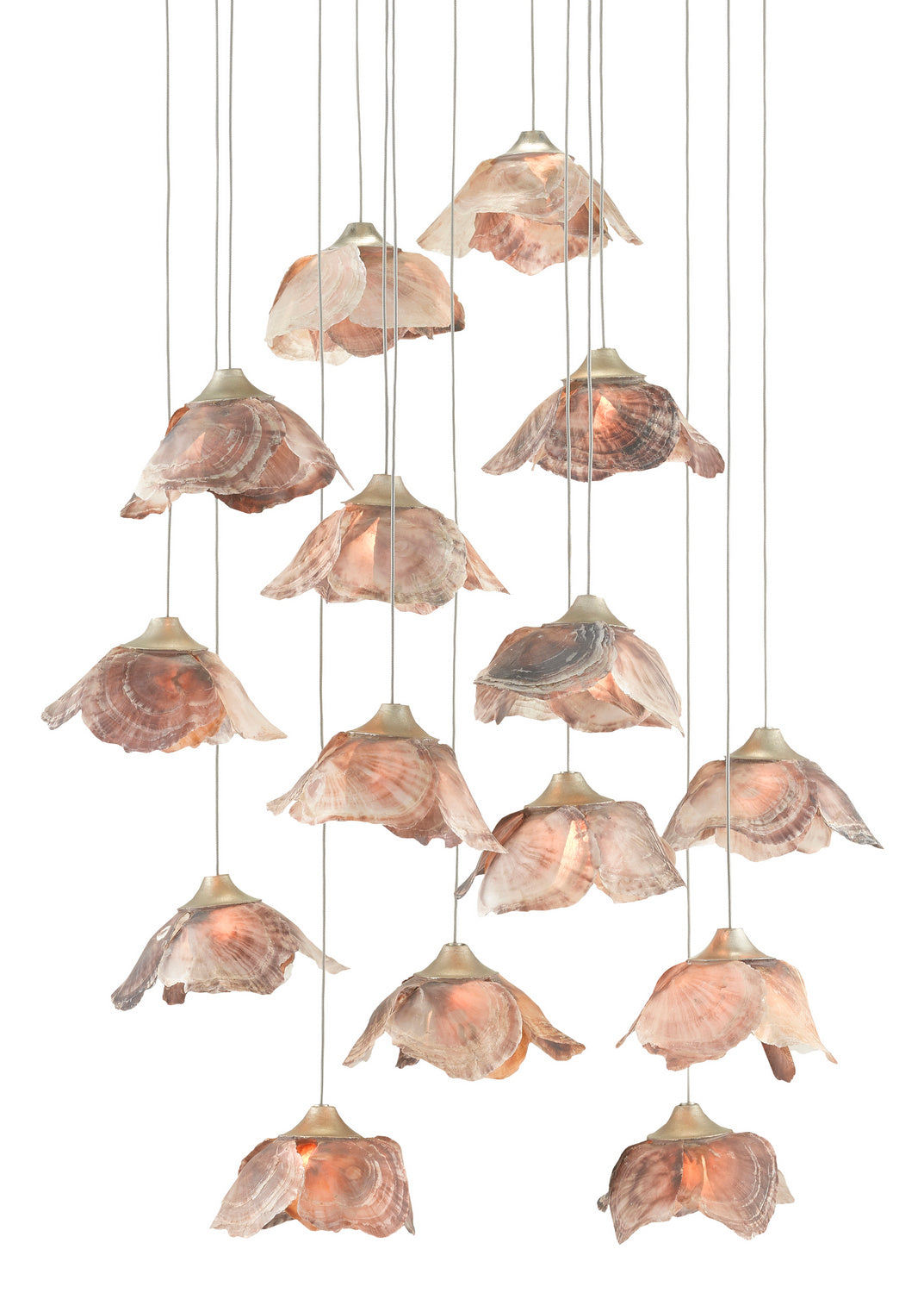 15 Light Pendant from the Catrice collection in Painted Silver/Contemporary Silver Leaf/Natural Shell finish