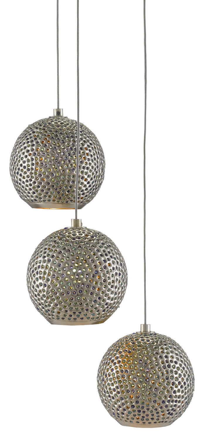Three Light Pendant from the Giro collection in Painted Silver/Nickel/Blue finish