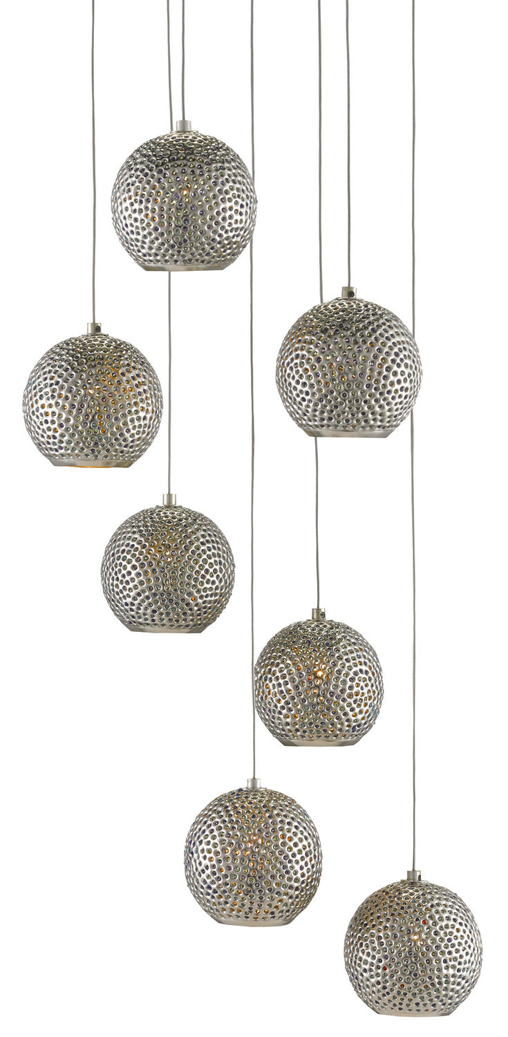 Seven Light Pendant from the Giro collection in Painted Silver/Nickel/Blue finish