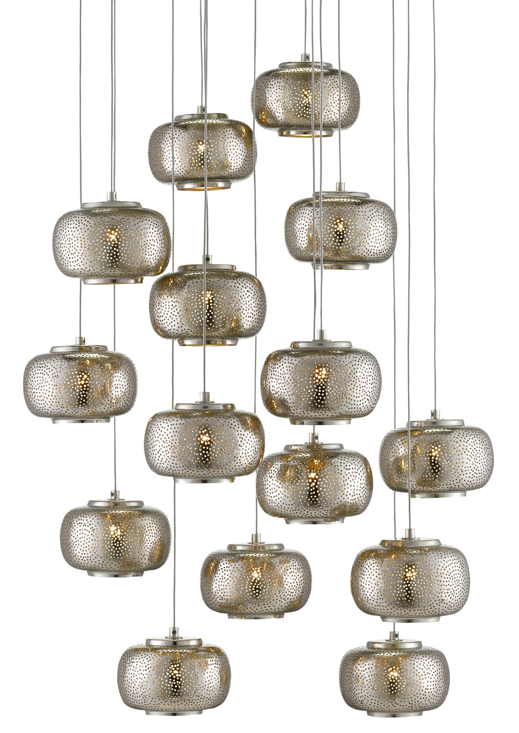 15 Light Pendant from the Pepper collection in Painted Silver/Nickel finish