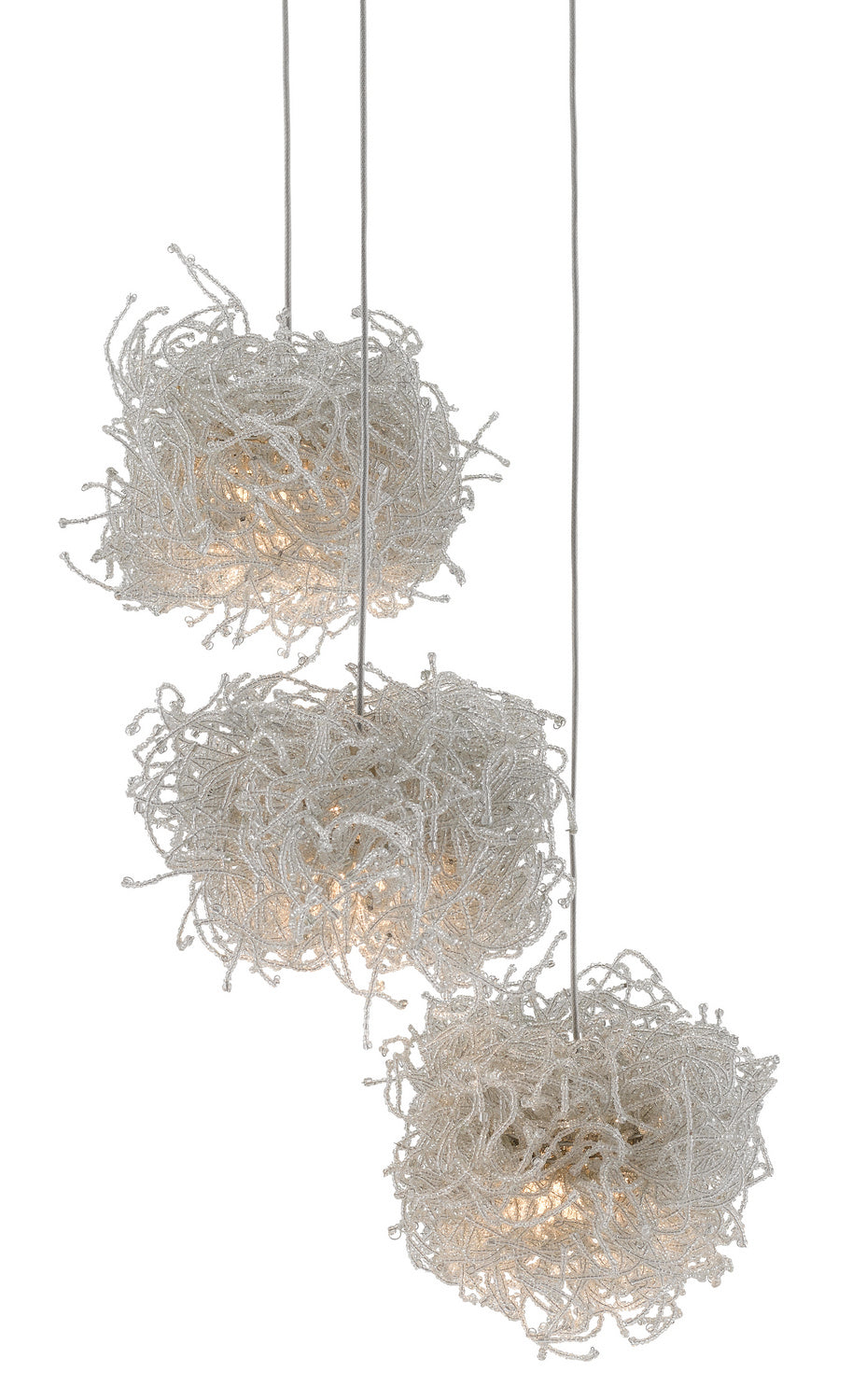 Three Light Pendant from the Birds collection in Painted Silver/Clear finish