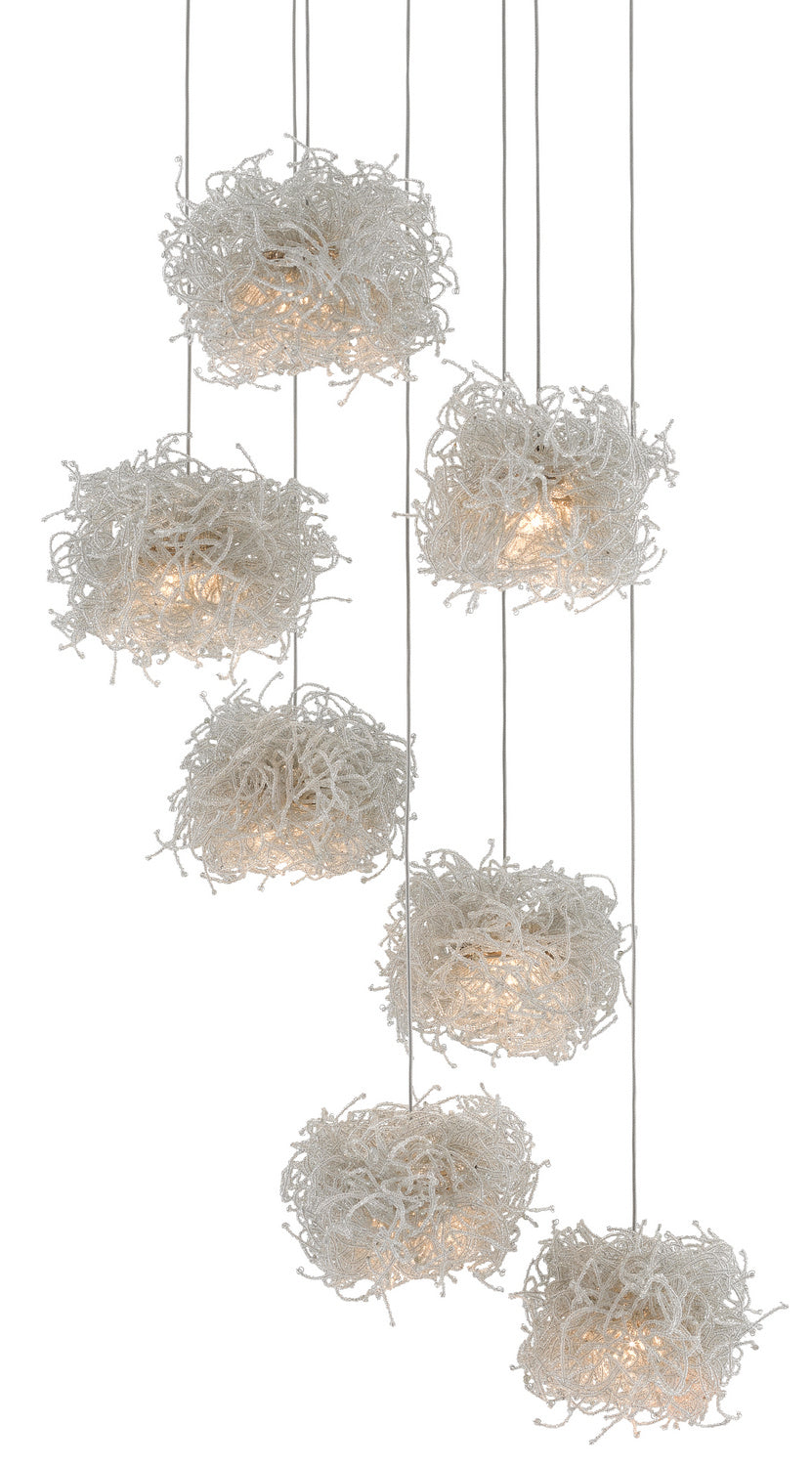 Seven Light Pendant from the Birds collection in Painted Silver/Clear finish