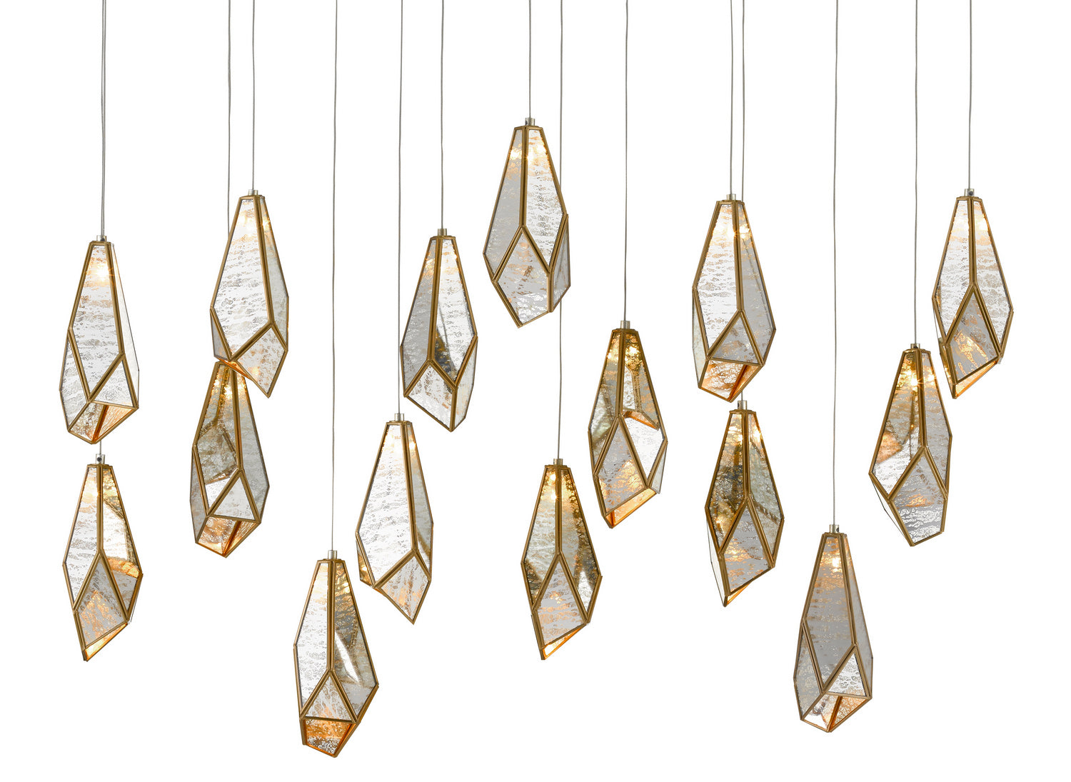 15 Light Pendant from the Glace collection in Painted Silver/Antique Brass finish