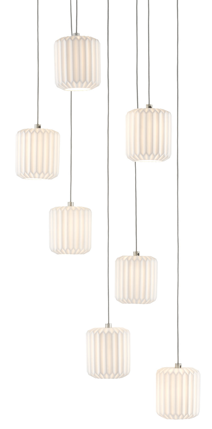 Seven Light Pendant from the Dove collection in Painted Silver/White finish