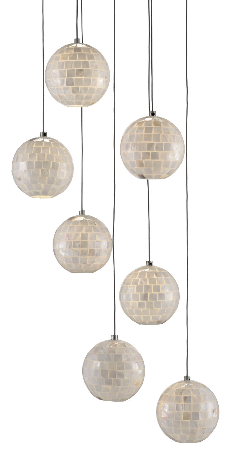 Seven Light Pendant from the Finhorn collection in Painted Silver/Pearl finish
